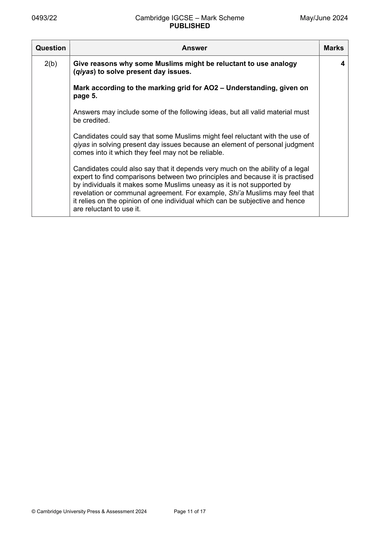 Mark scheme, page 11 of 17