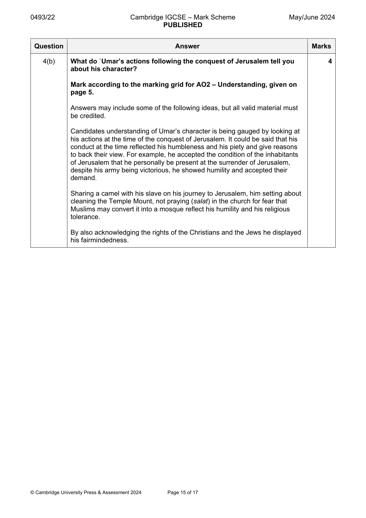 Mark scheme, page 15 of 17