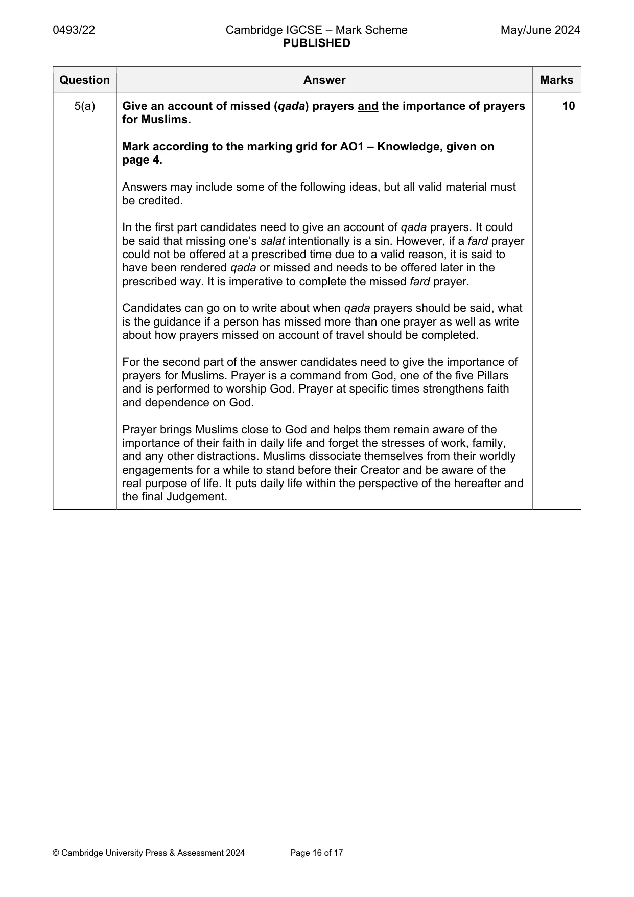 Mark scheme, page 16 of 17