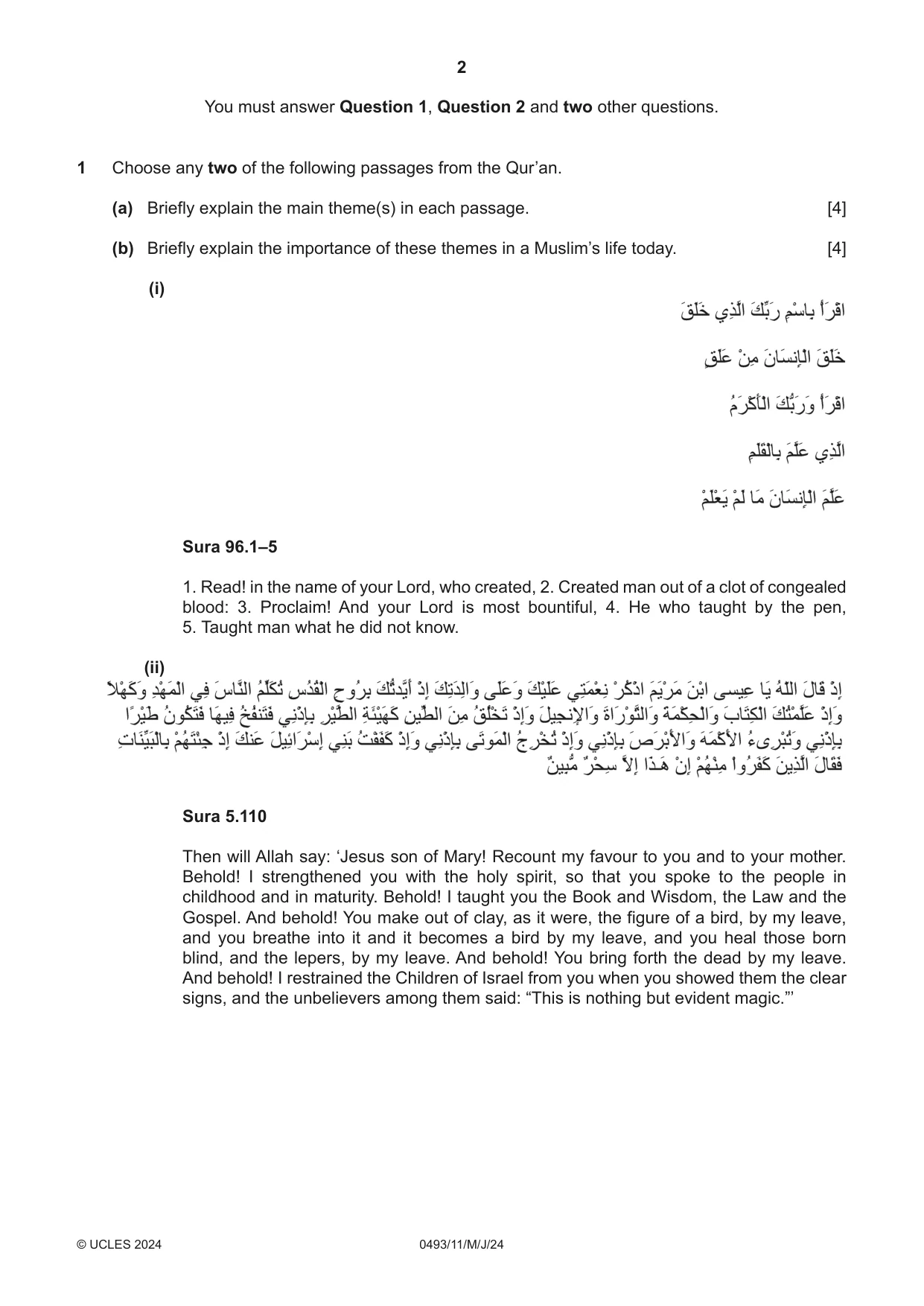 Cambridge IGCSE Islamiyat 0493 2024 May/June Paper 1 · Variant 1 question paper, page 2 of 20