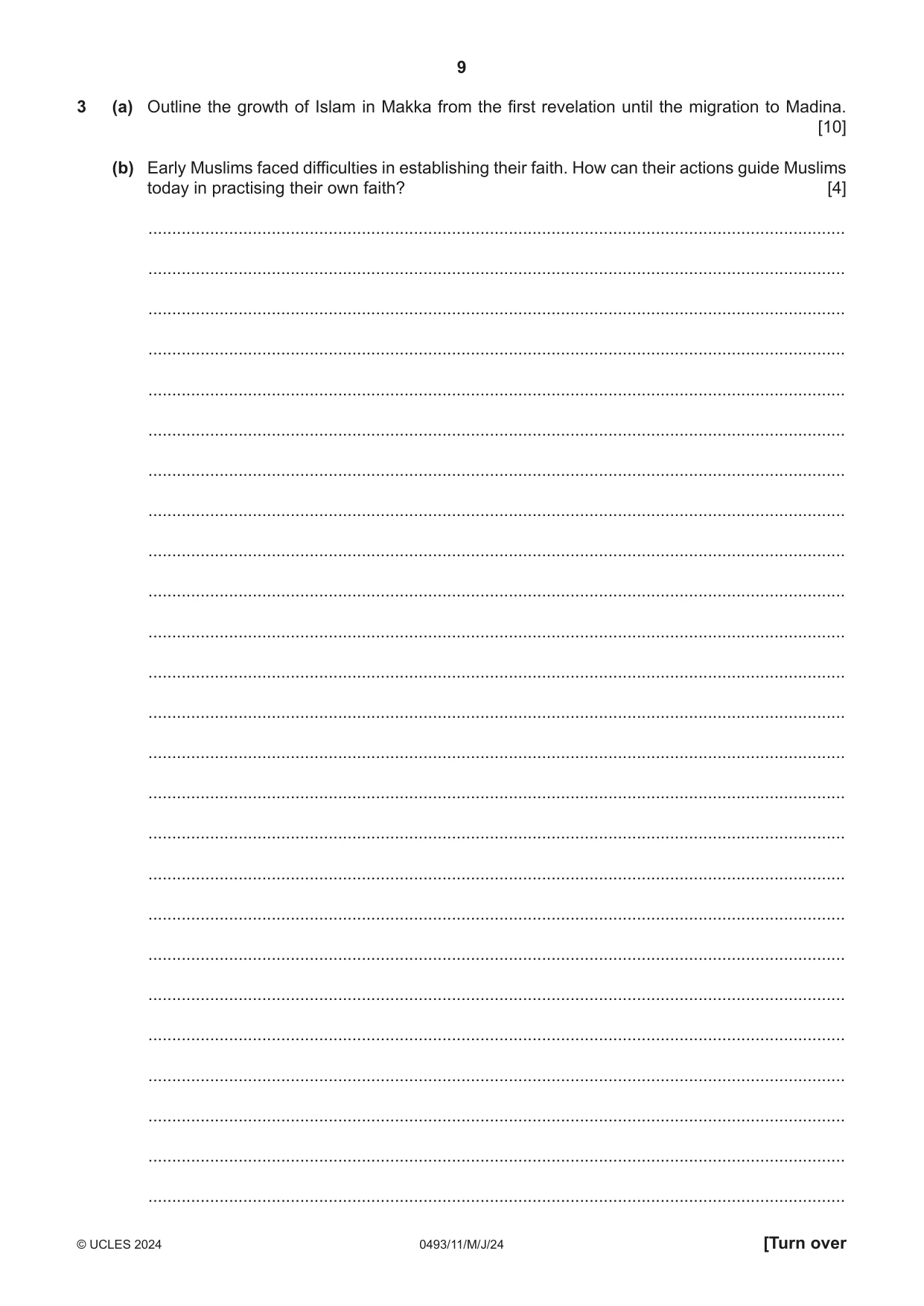 Cambridge IGCSE Islamiyat 0493 2024 May/June Paper 1 · Variant 1 question paper, page 9 of 20