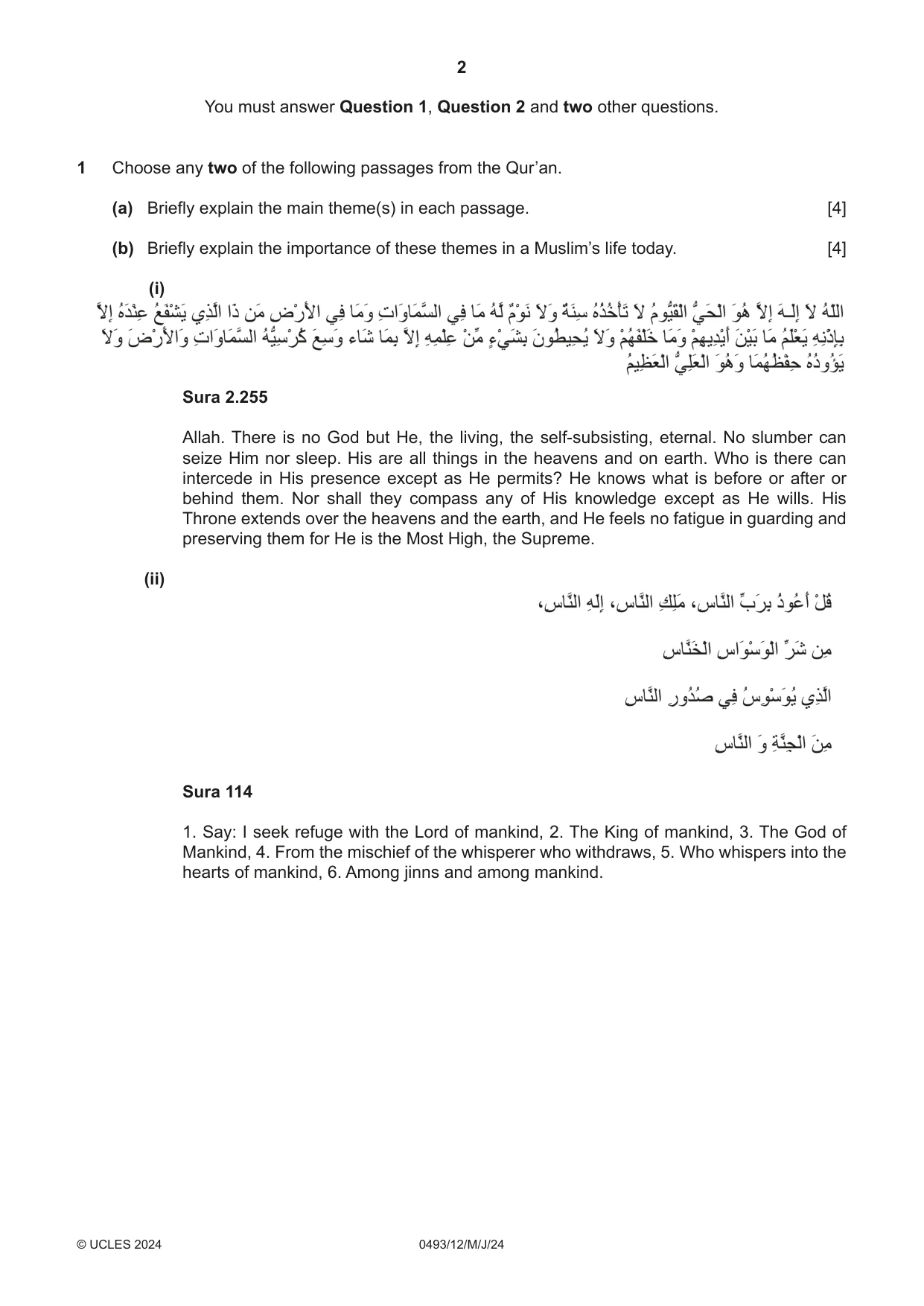 Cambridge IGCSE Islamiyat 0493 2024 May/June Paper 1 · Variant 2 question paper, page 2 of 20