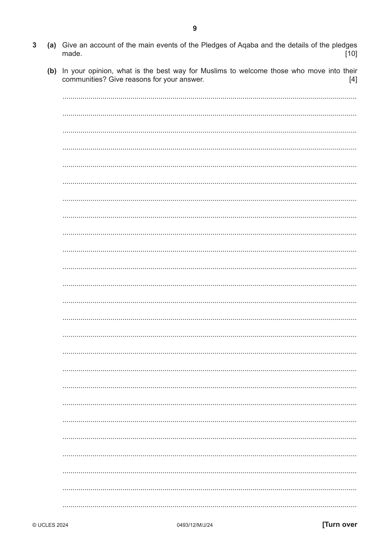 Cambridge IGCSE Islamiyat 0493 2024 May/June Paper 1 · Variant 2 question paper, page 9 of 20