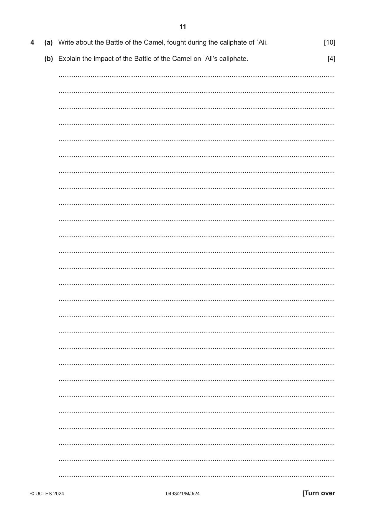 Cambridge IGCSE Islamiyat 0493 2024 May/June Paper 2 · Variant 1 question paper, page 11 of 16