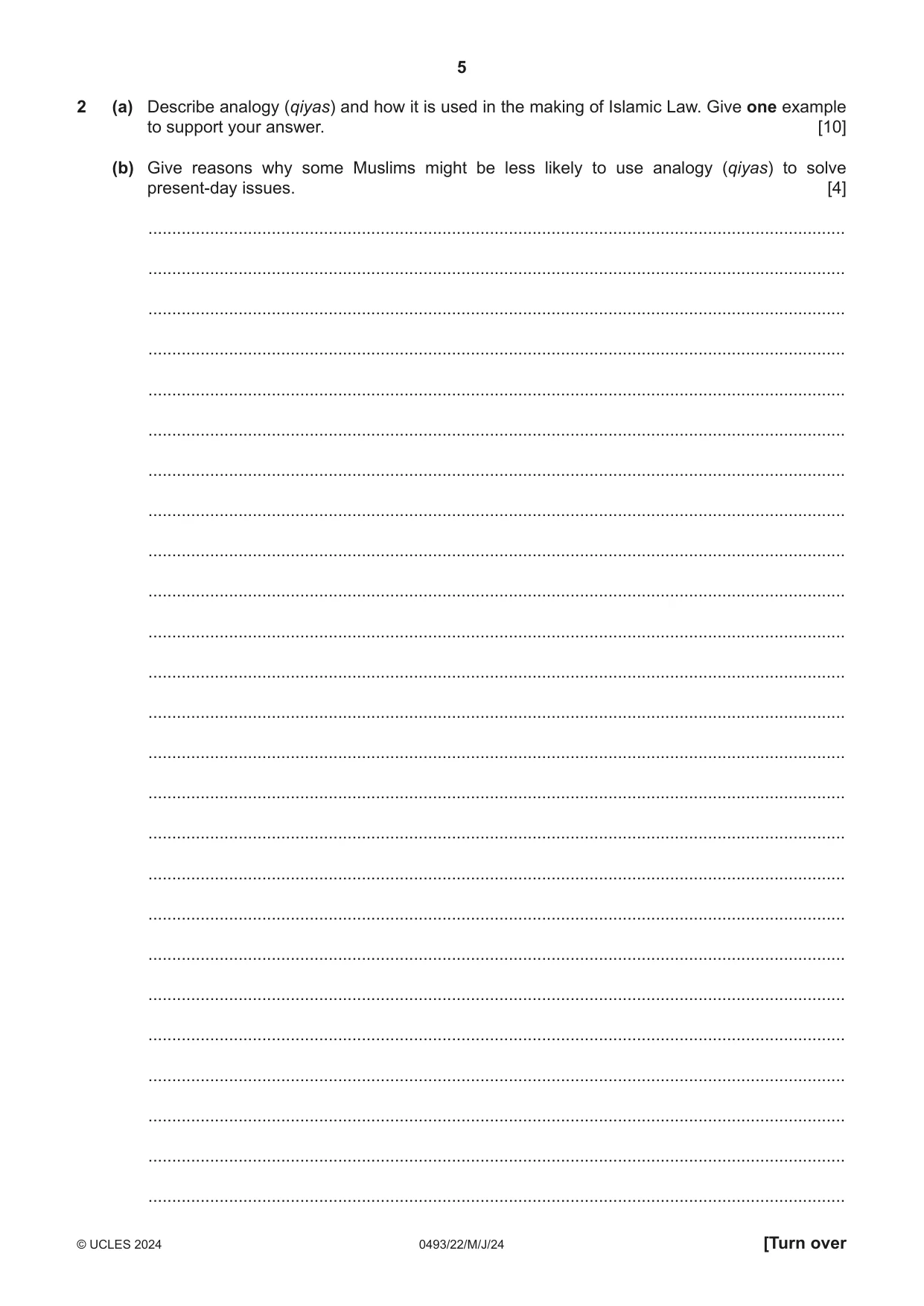 Cambridge IGCSE Islamiyat 0493 2024 May/June Paper 2 · Variant 2 question paper, page 5 of 16