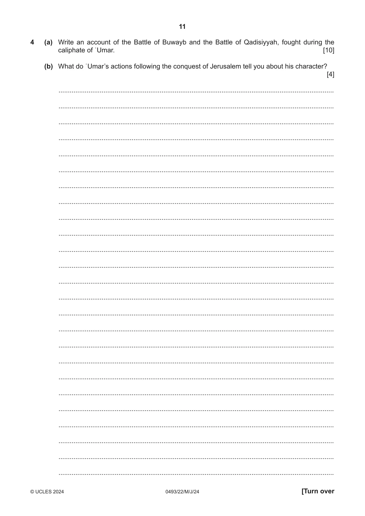 Cambridge IGCSE Islamiyat 0493 2024 May/June Paper 2 · Variant 2 question paper, page 11 of 16