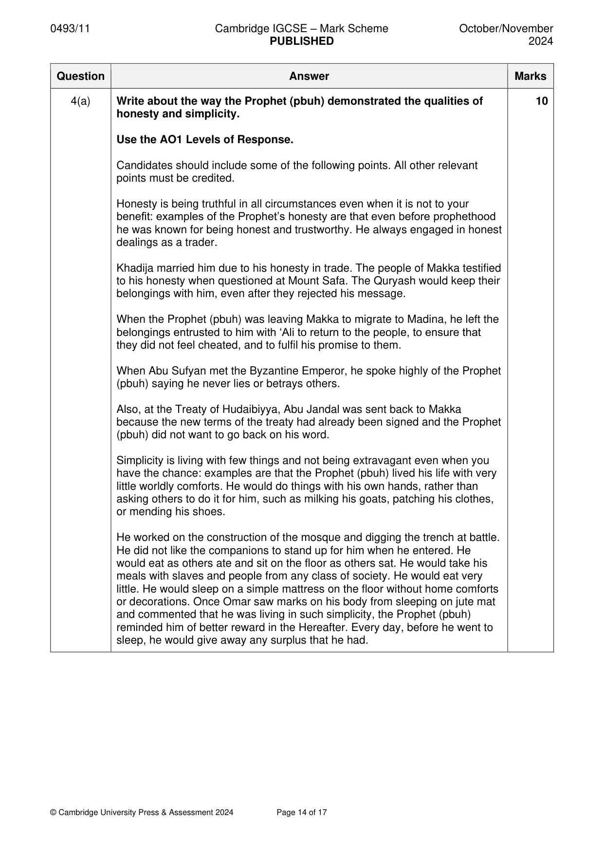 Mark scheme, page 14 of 17