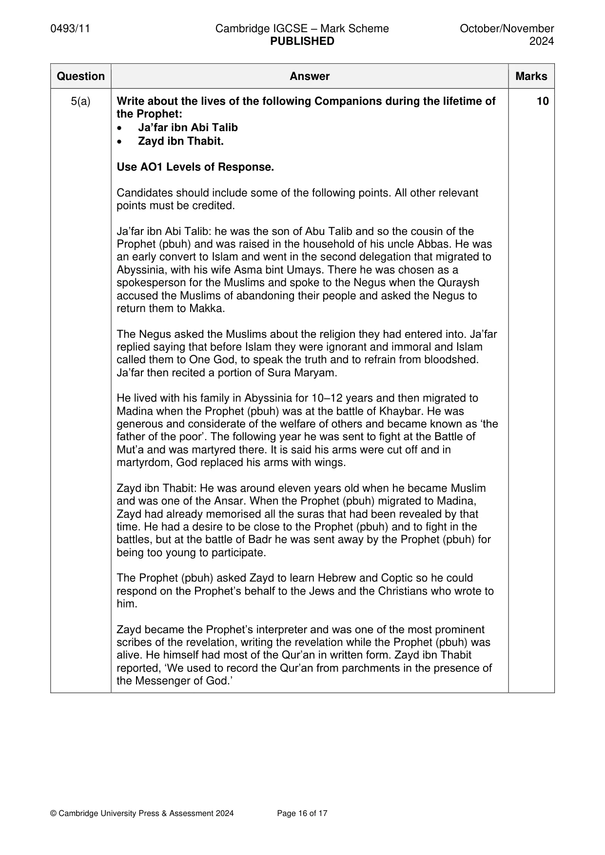 Mark scheme, page 16 of 17
