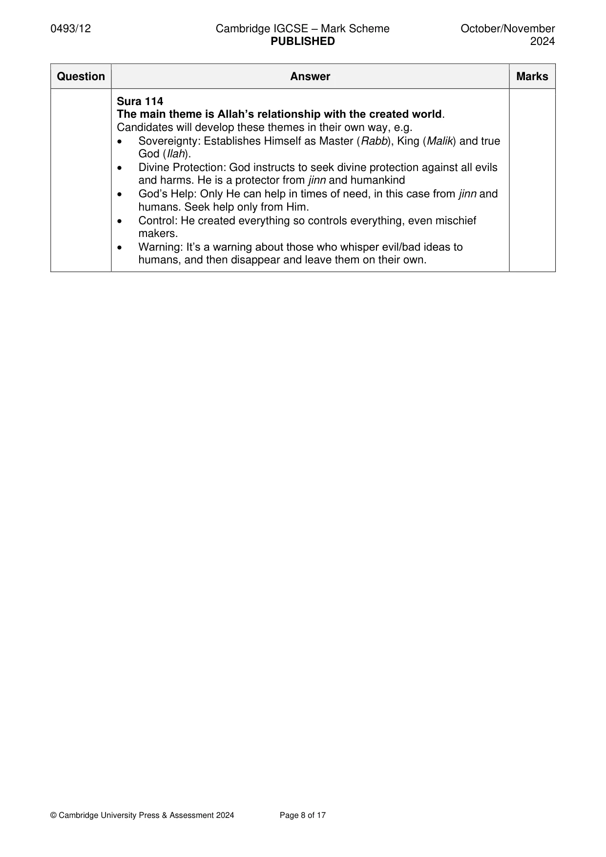 Mark scheme, page 8 of 17
