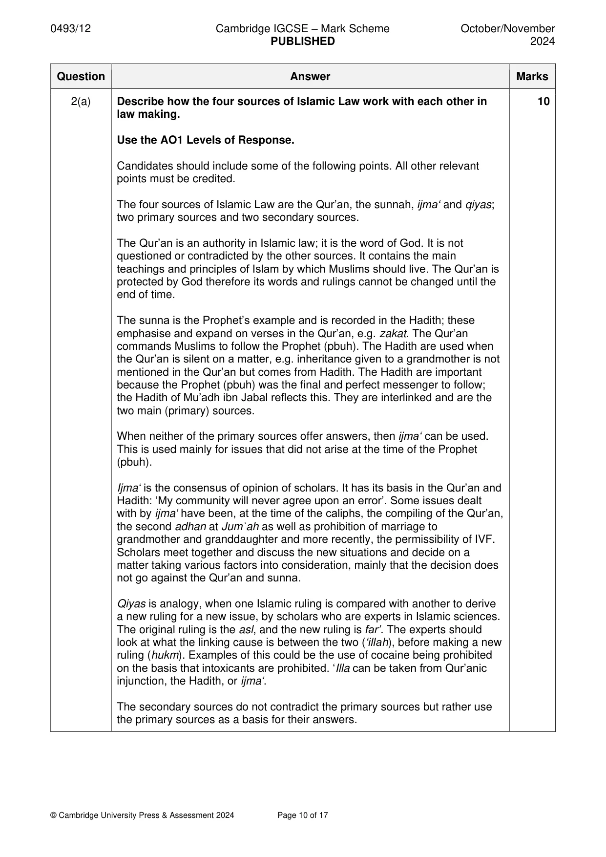 Mark scheme, page 10 of 17