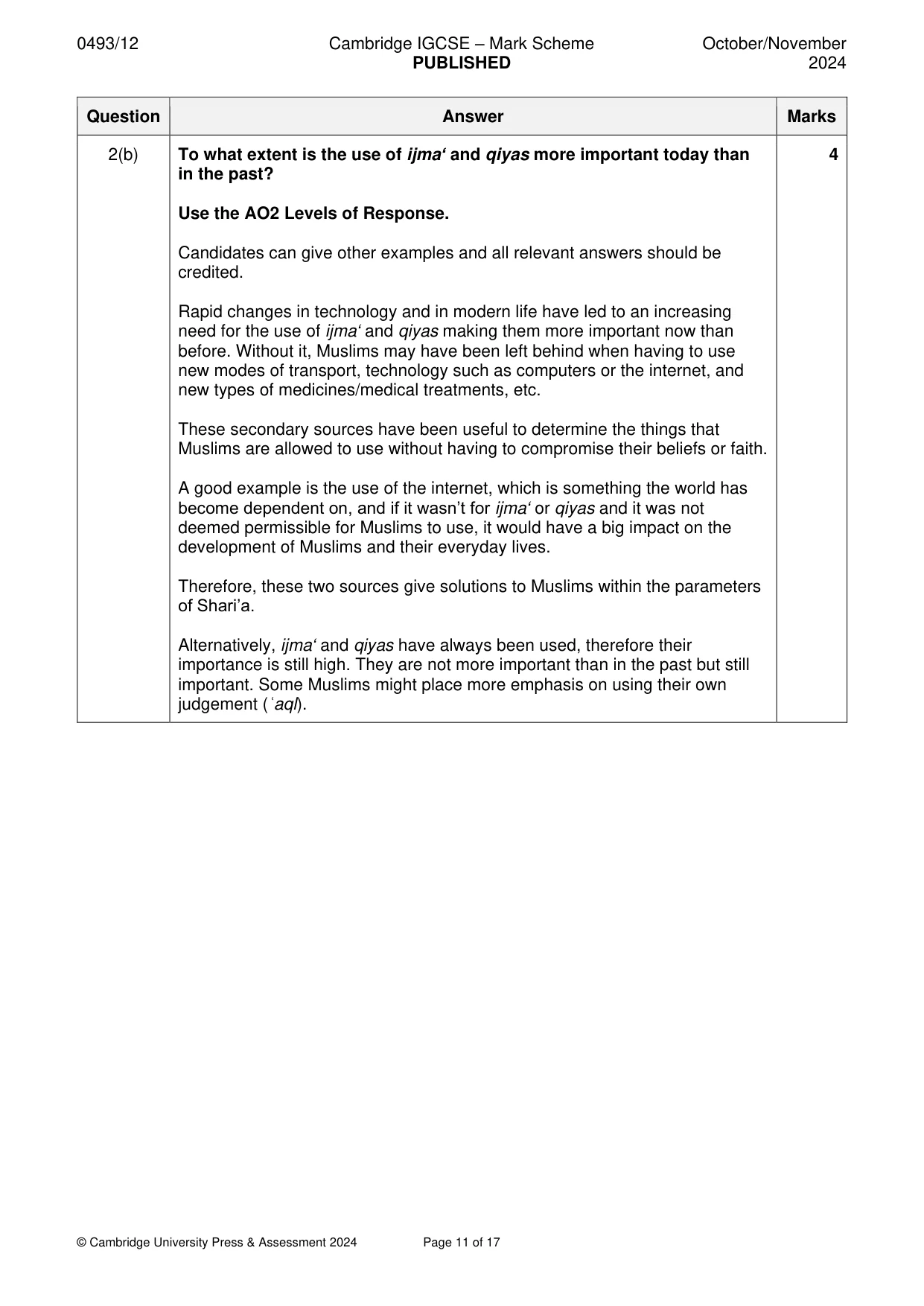 Mark scheme, page 11 of 17
