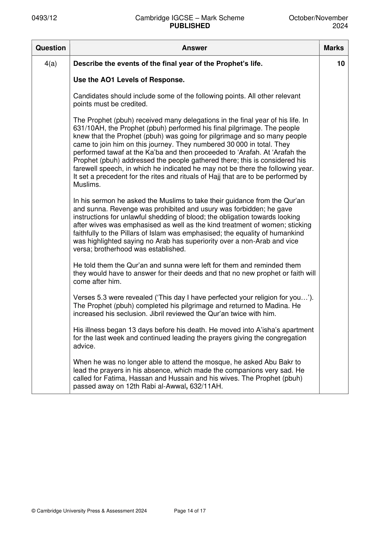 Mark scheme, page 14 of 17