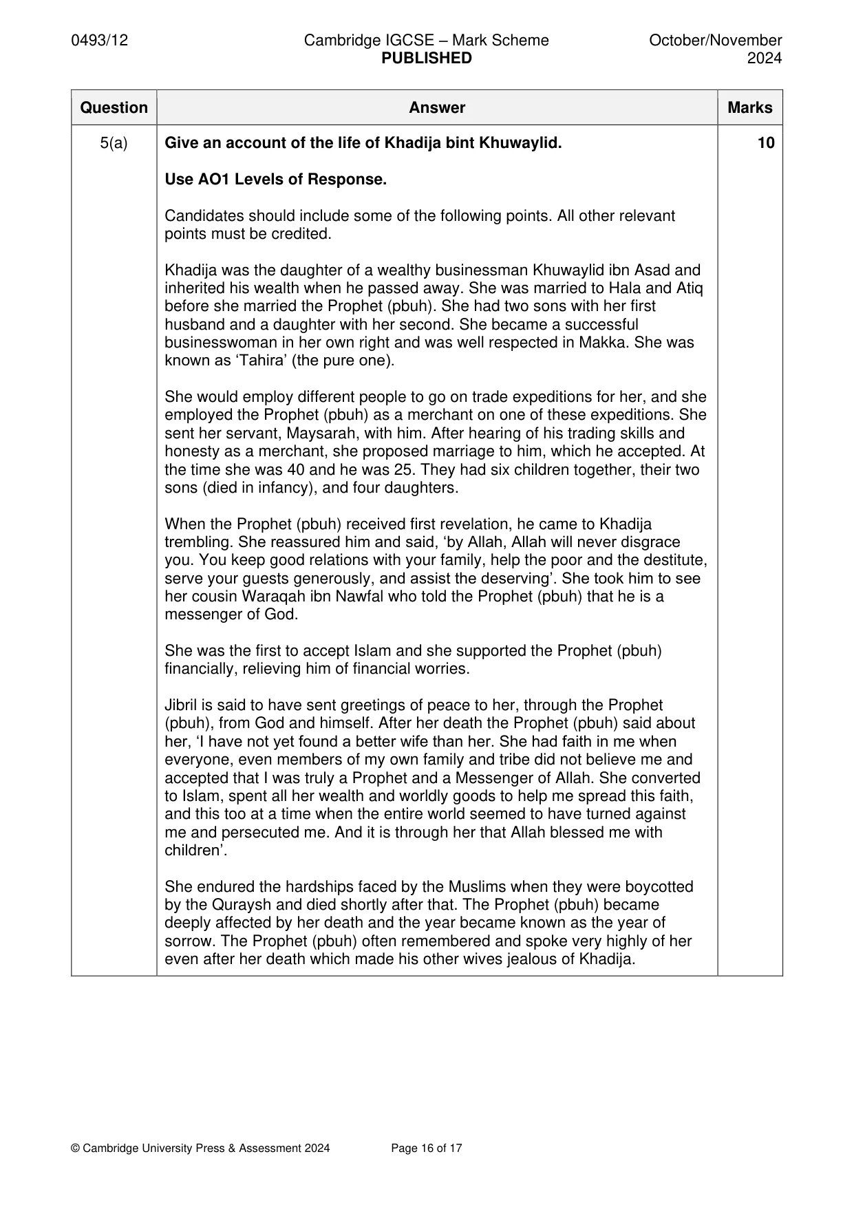 Mark scheme, page 16 of 17