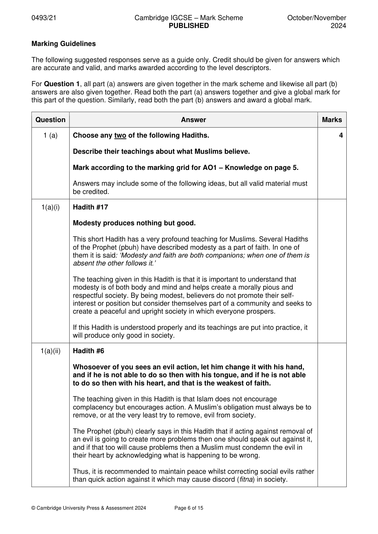 Mark scheme, page 6 of 15