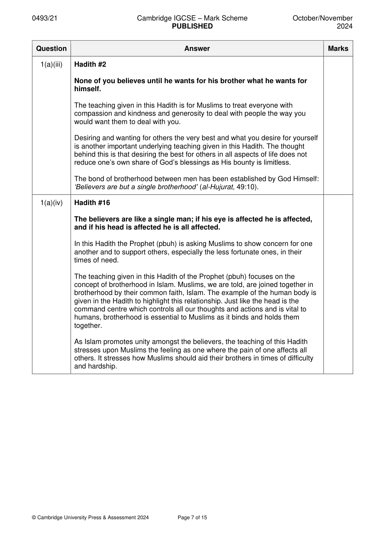 Mark scheme, page 7 of 15