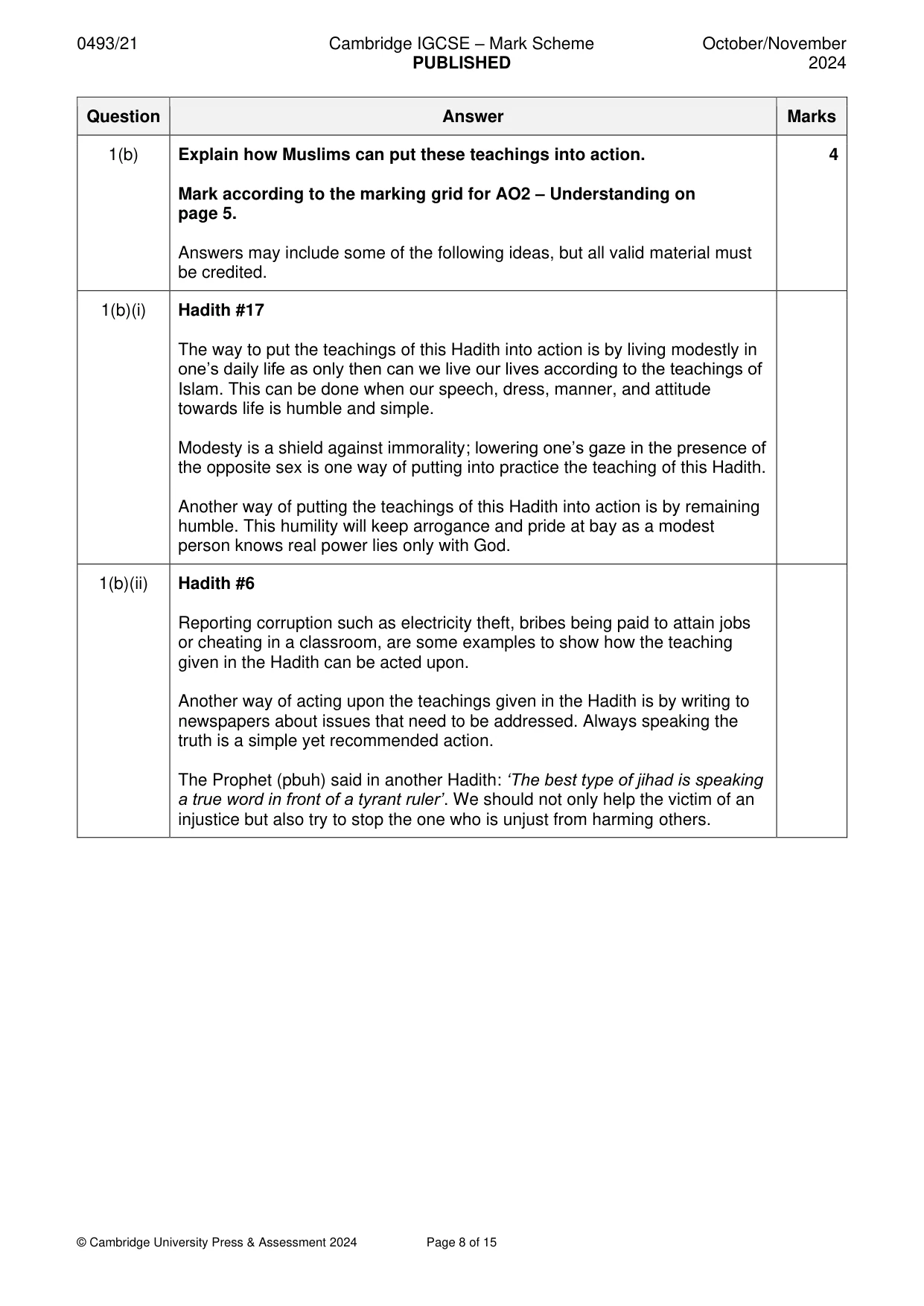 Mark scheme, page 8 of 15