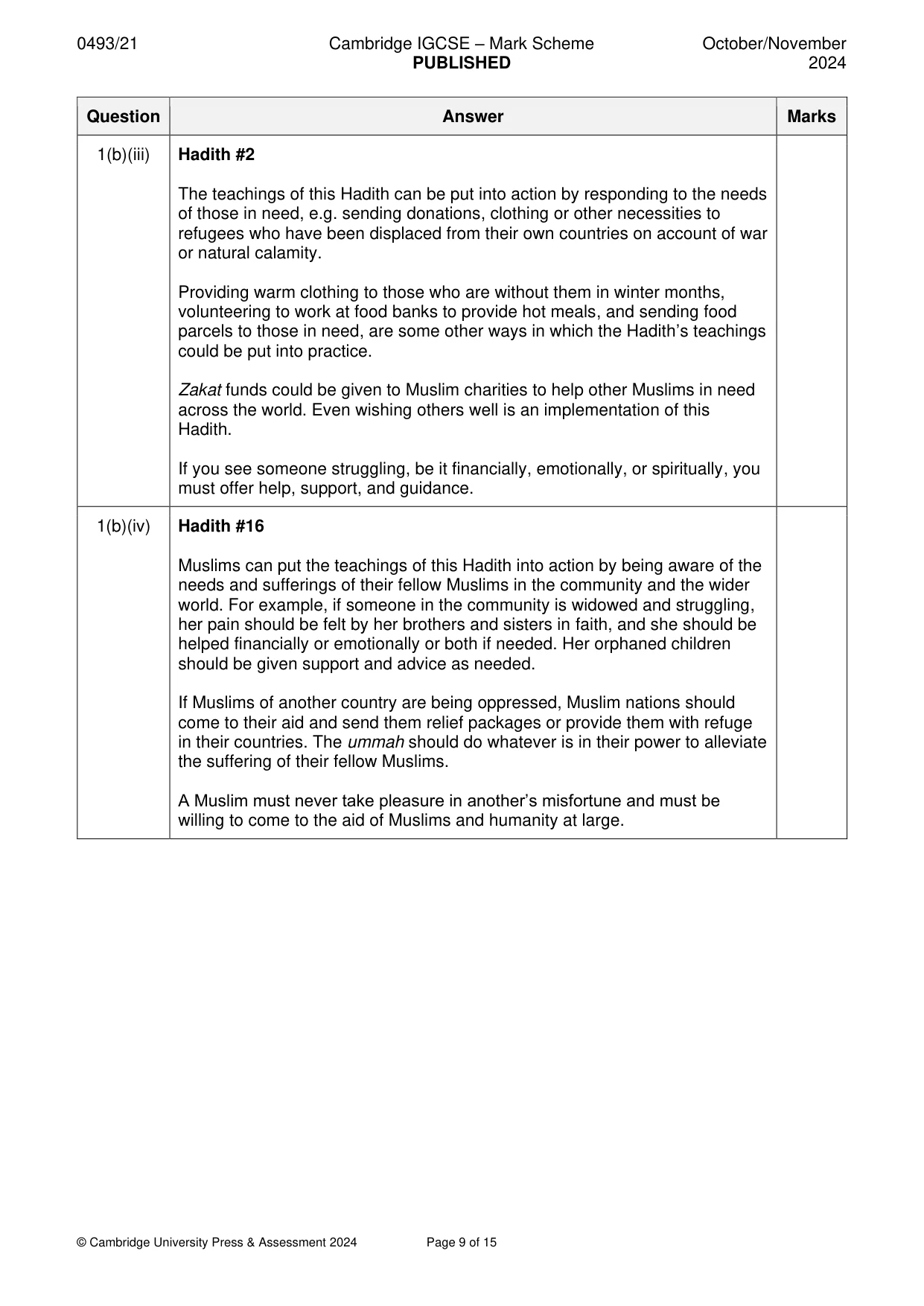 Mark scheme, page 9 of 15