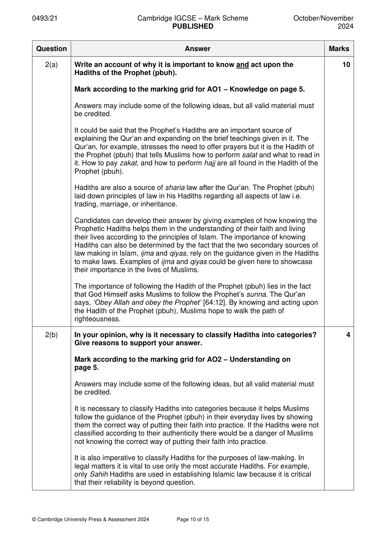 Mark scheme, page 10 of 15