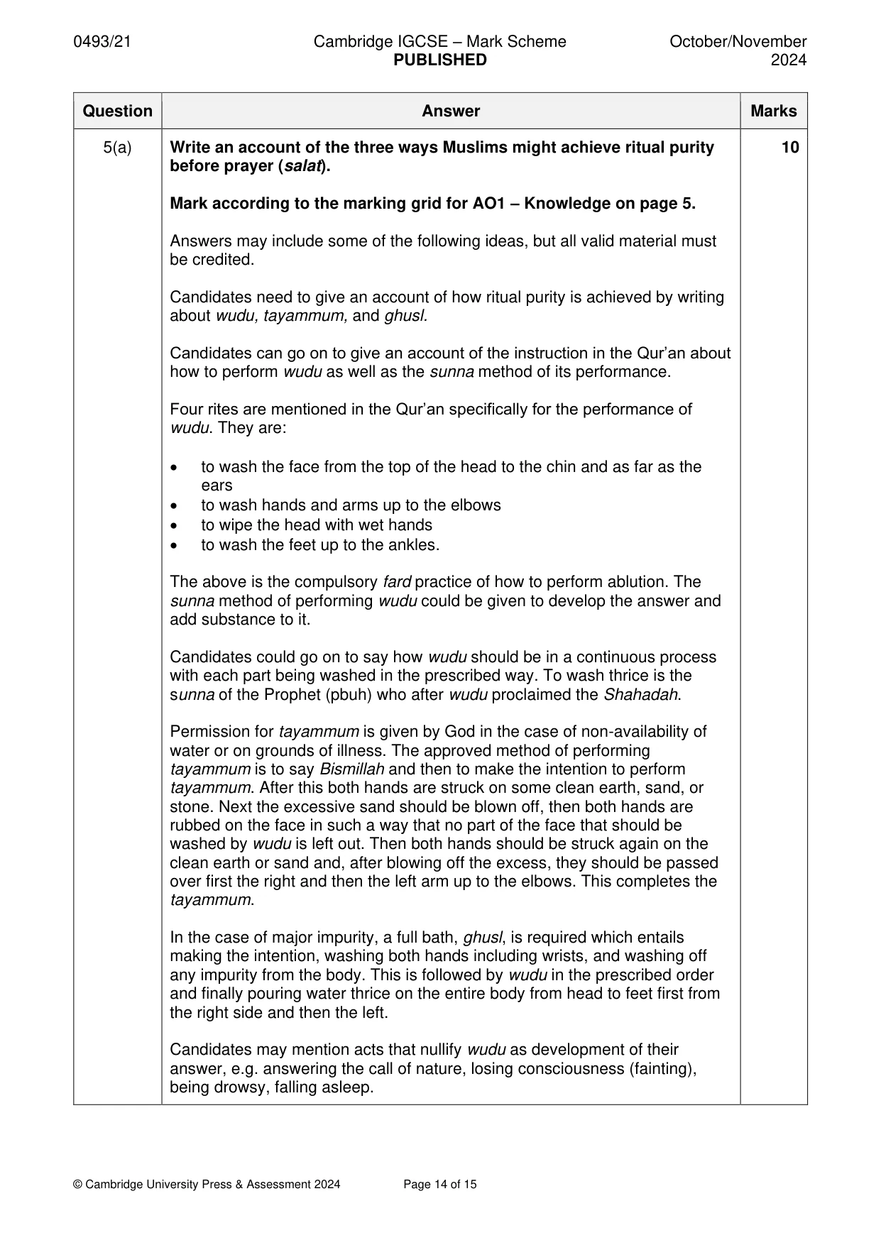 Mark scheme, page 14 of 15