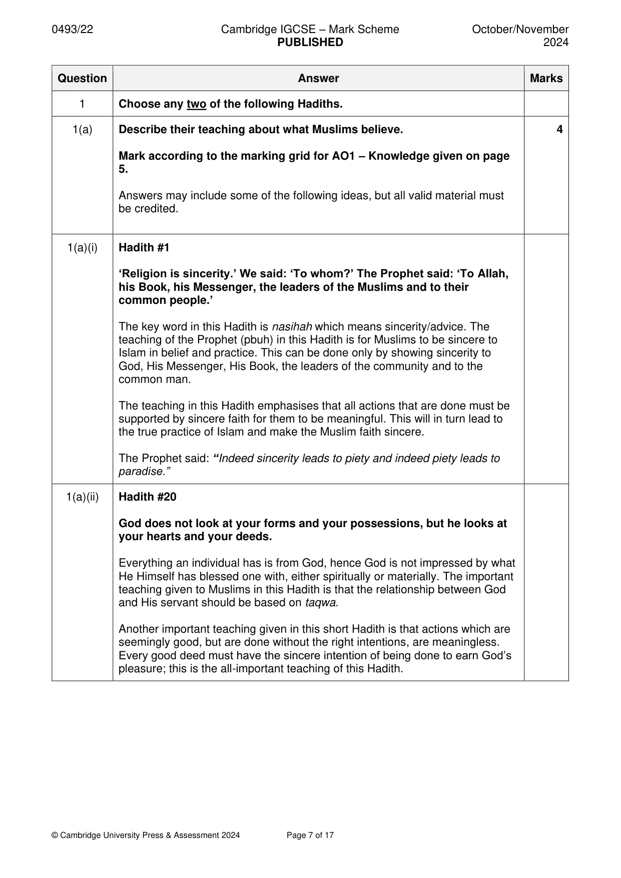 Mark scheme, page 7 of 17