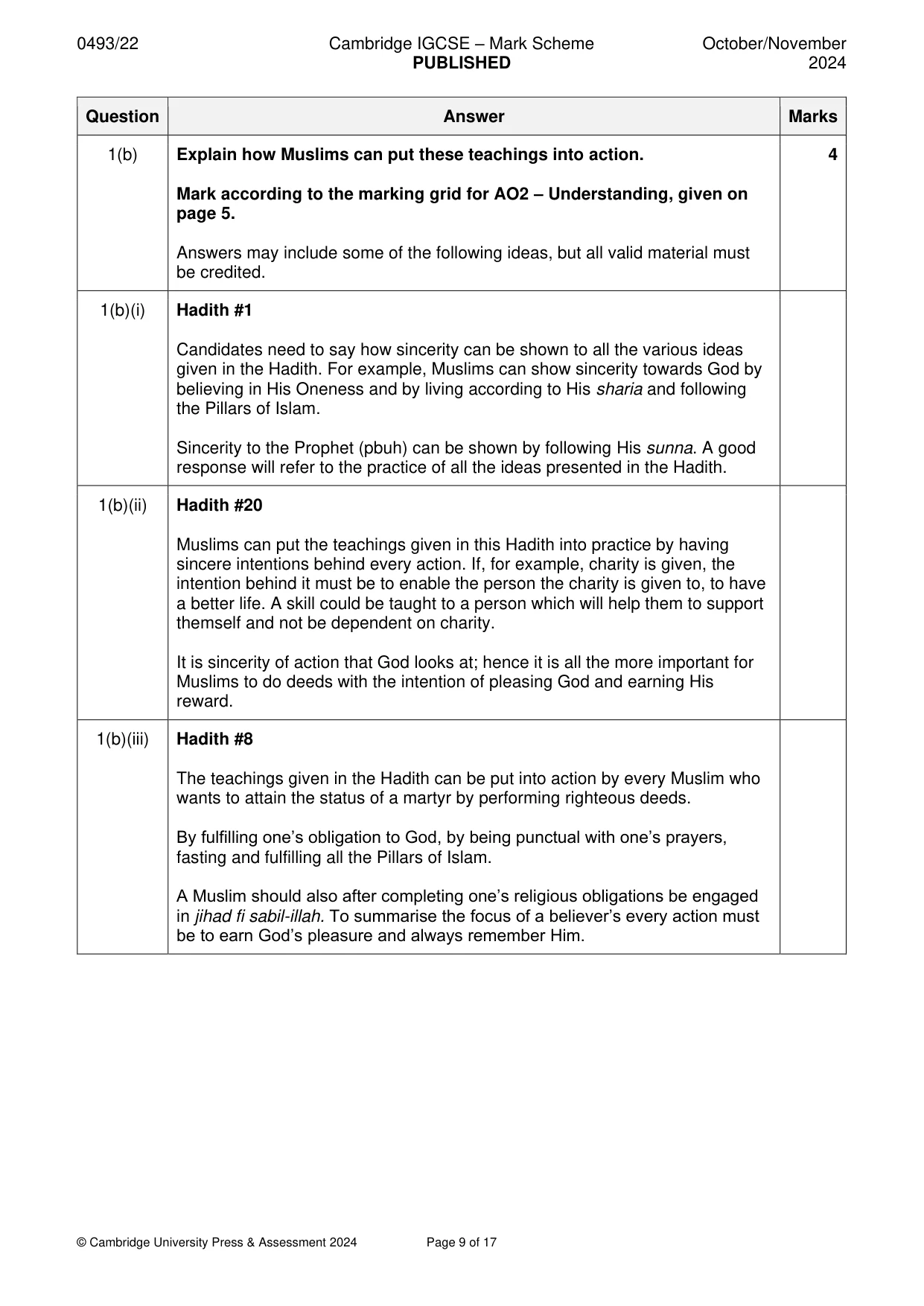 Mark scheme, page 9 of 17