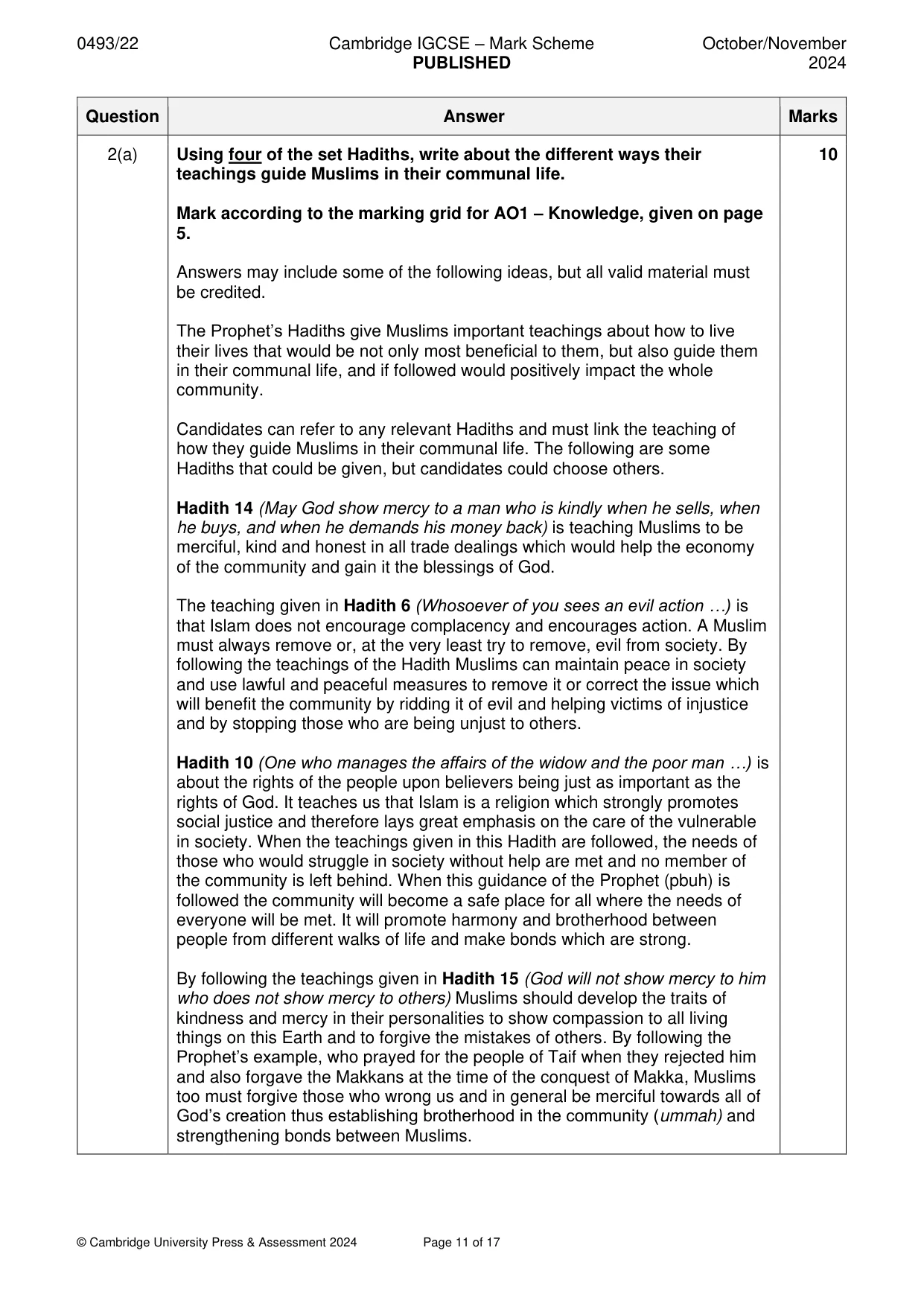 Mark scheme, page 11 of 17