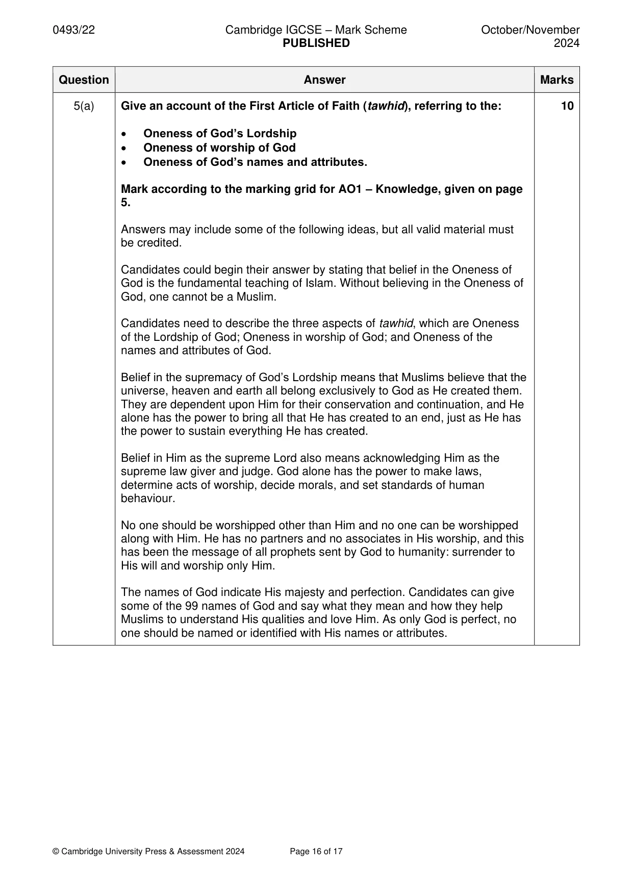 Mark scheme, page 16 of 17