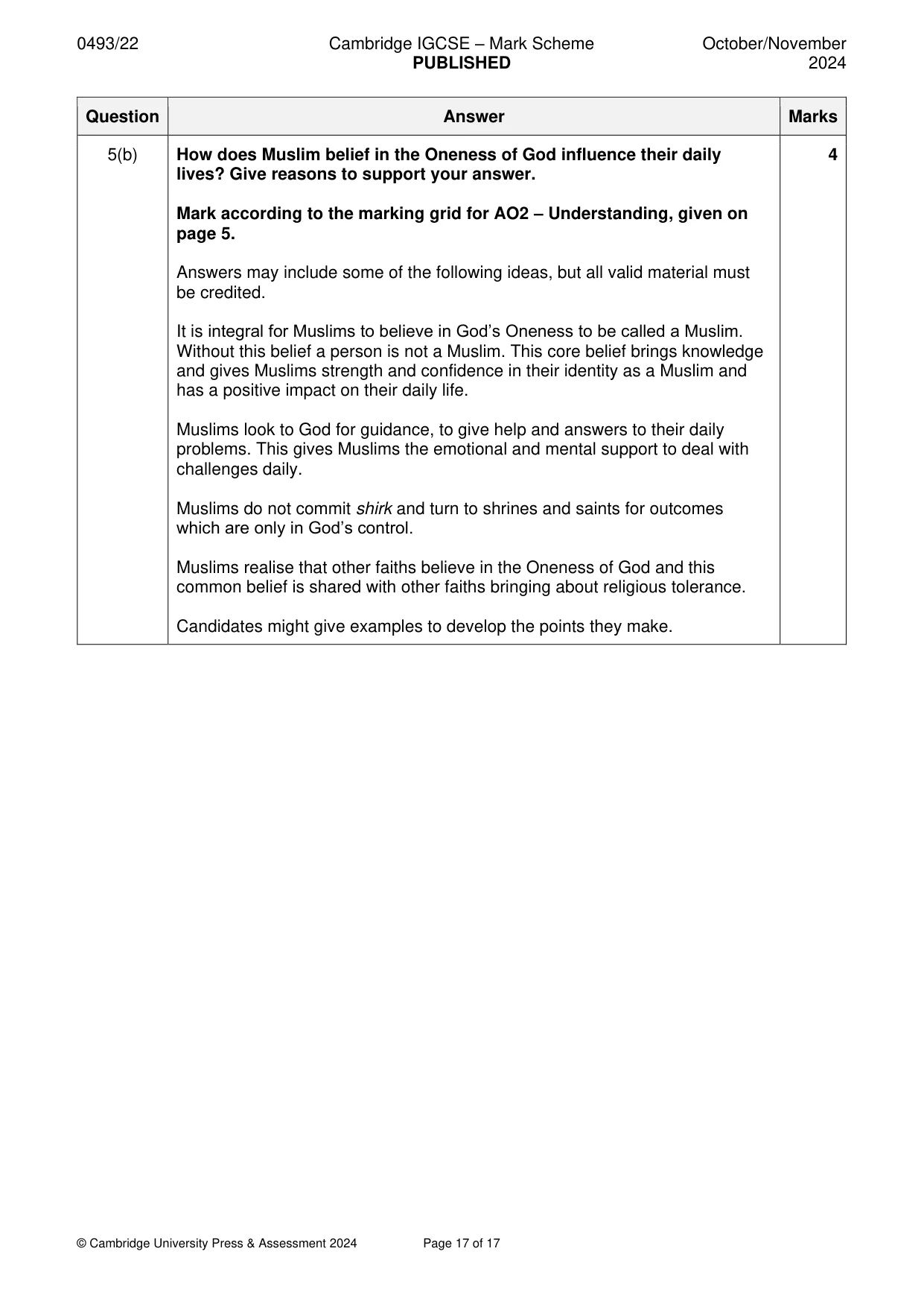 Mark scheme, page 17 of 17