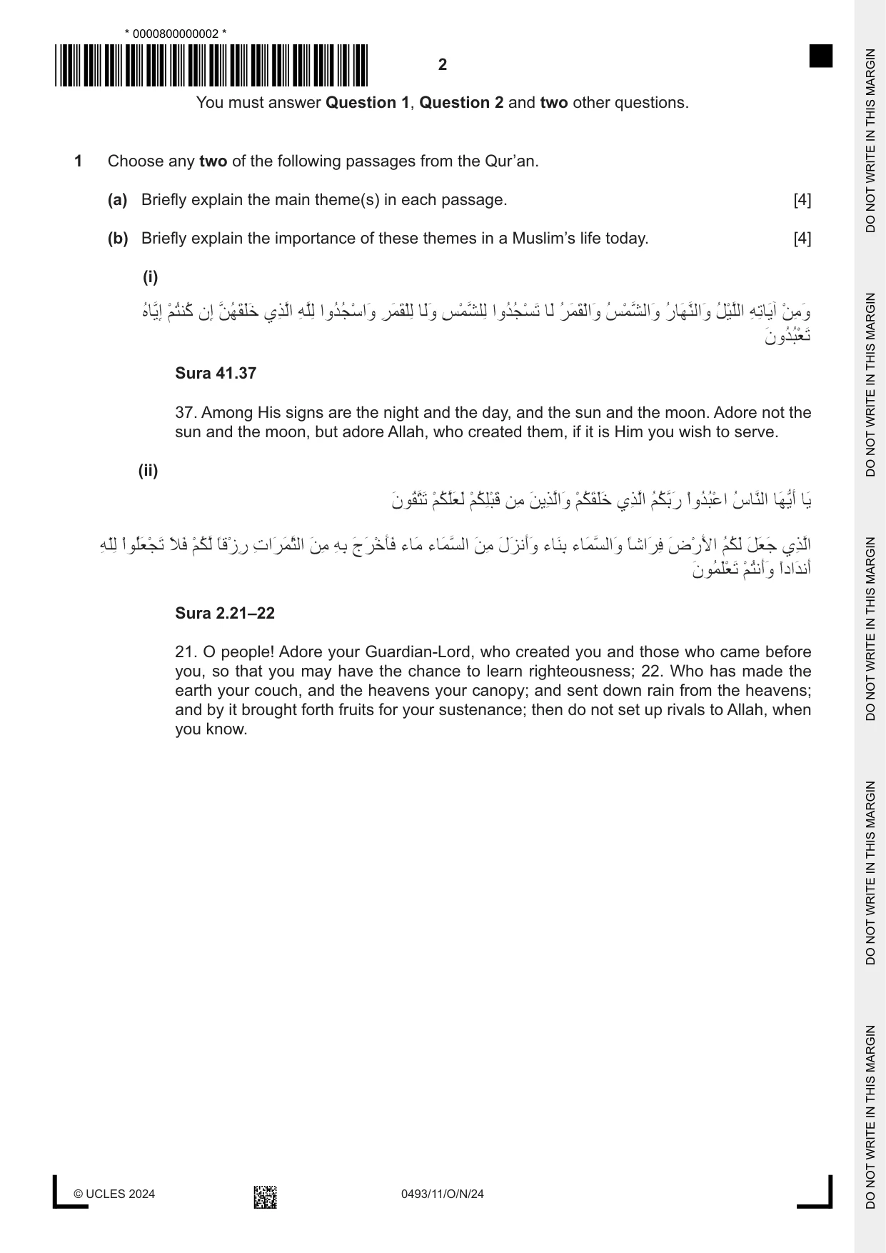 Cambridge IGCSE Islamiyat 0493 2024 Oct/Nov Paper 1 · Variant 1 question paper, page 2 of 20