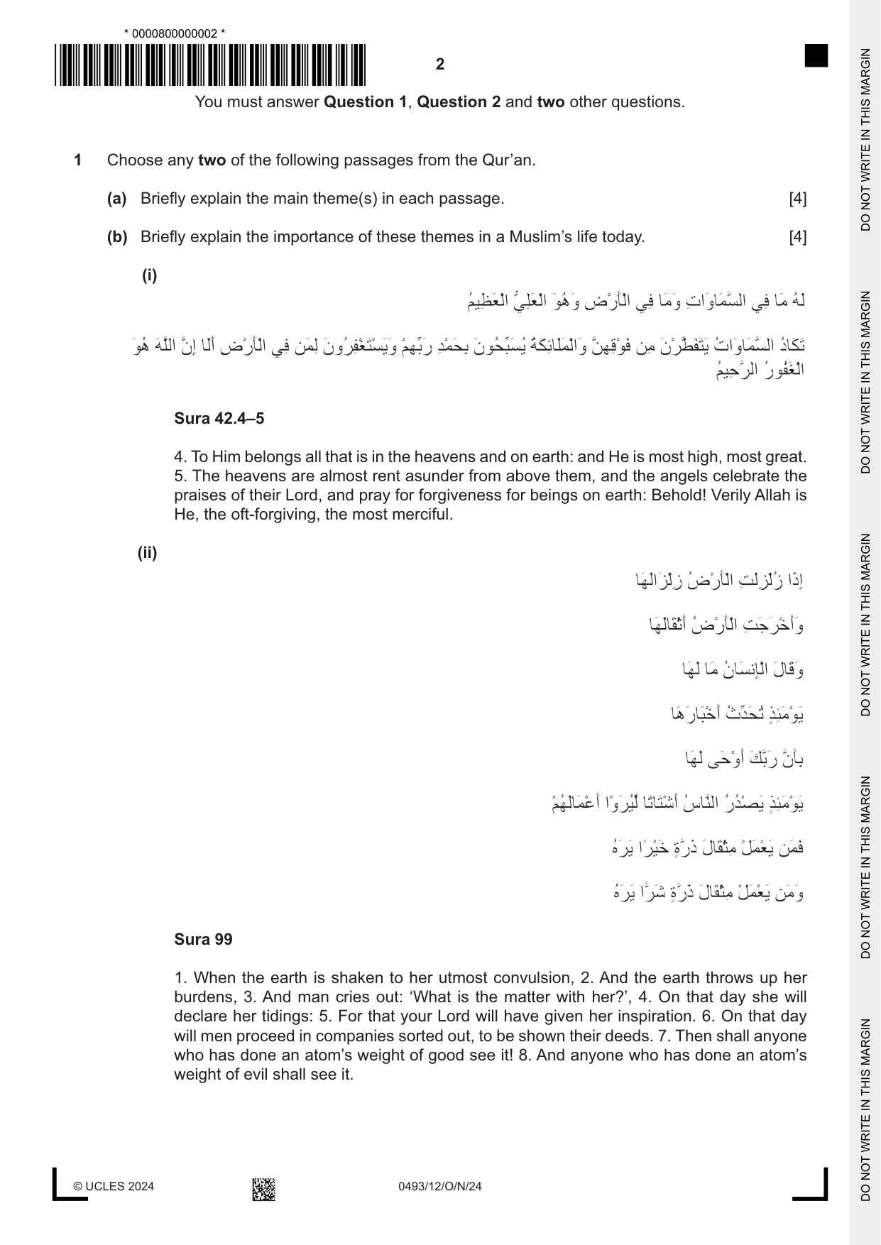 Cambridge IGCSE Islamiyat 0493 2024 Oct/Nov Paper 1 · Variant 2 question paper, page 2 of 20
