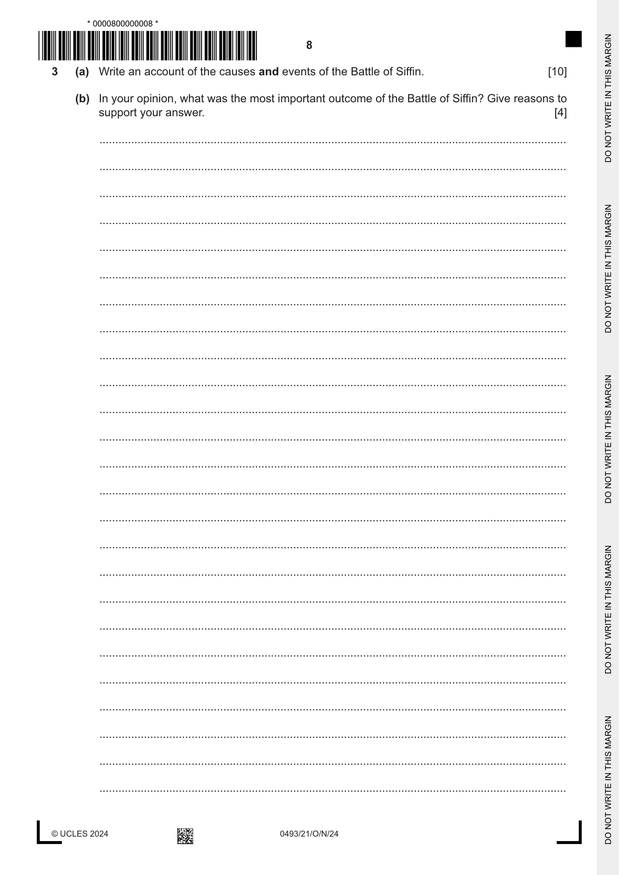 Cambridge IGCSE Islamiyat 0493 2024 Oct/Nov Paper 2 · Variant 1 question paper, page 8 of 16