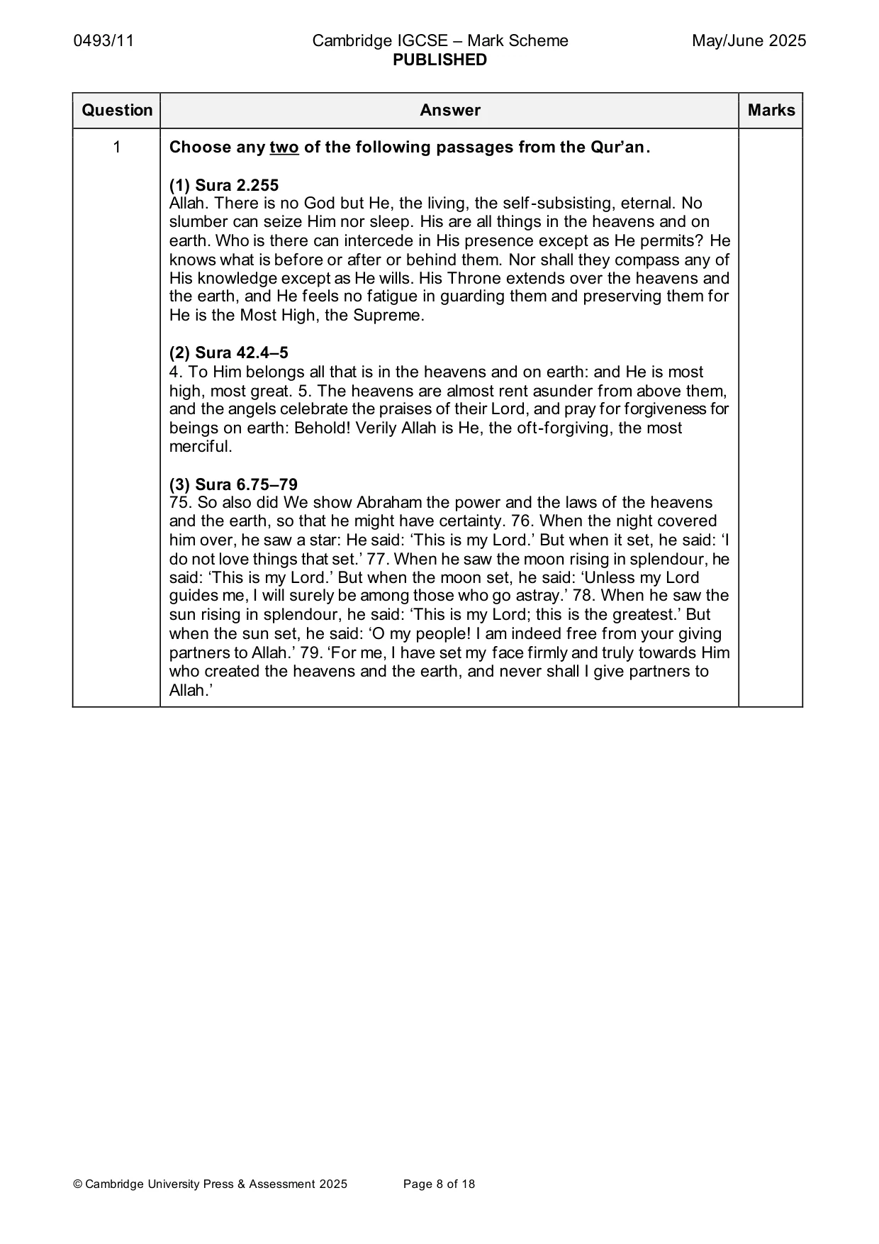 Mark scheme, page 8 of 18