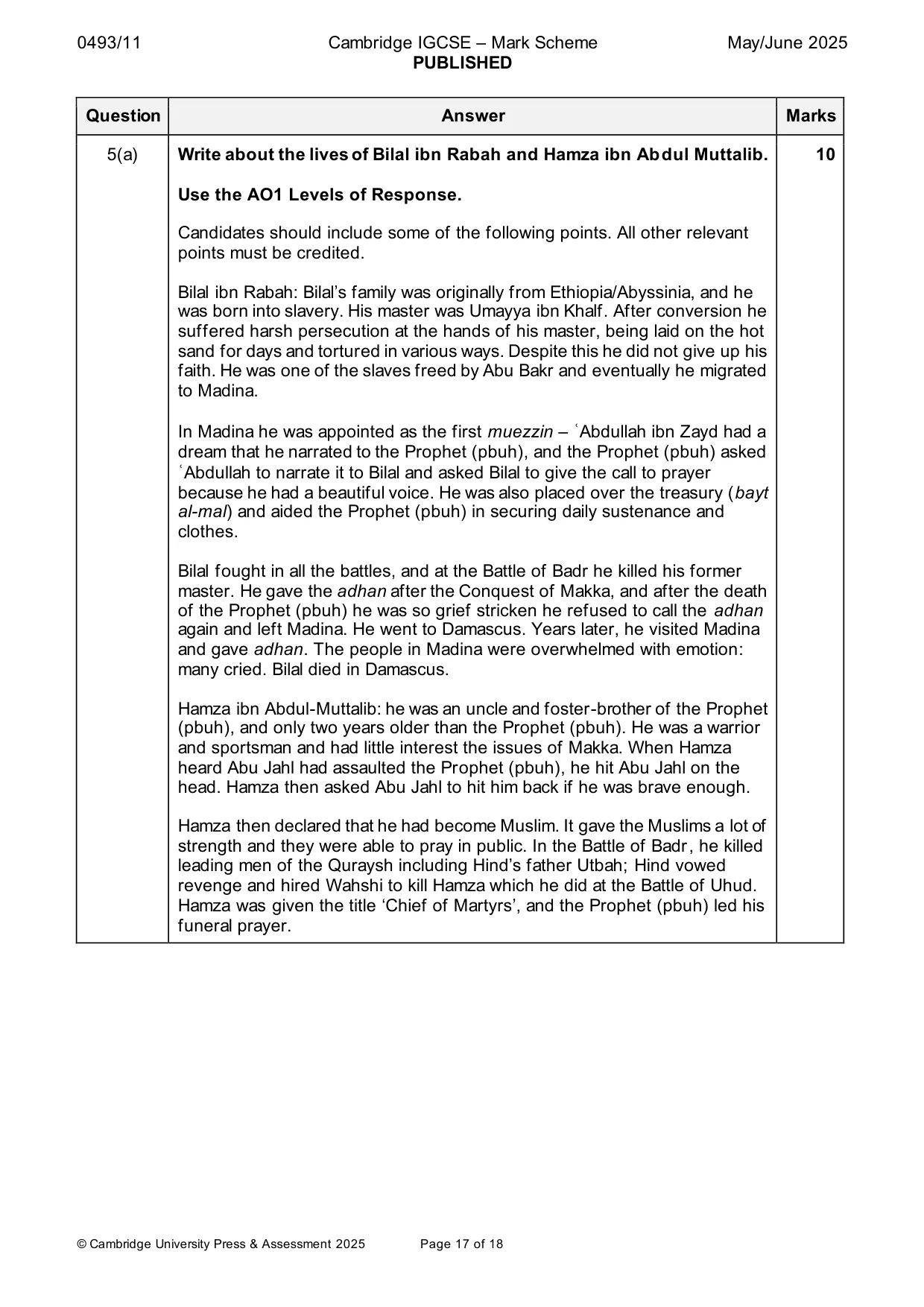 Mark scheme, page 17 of 18