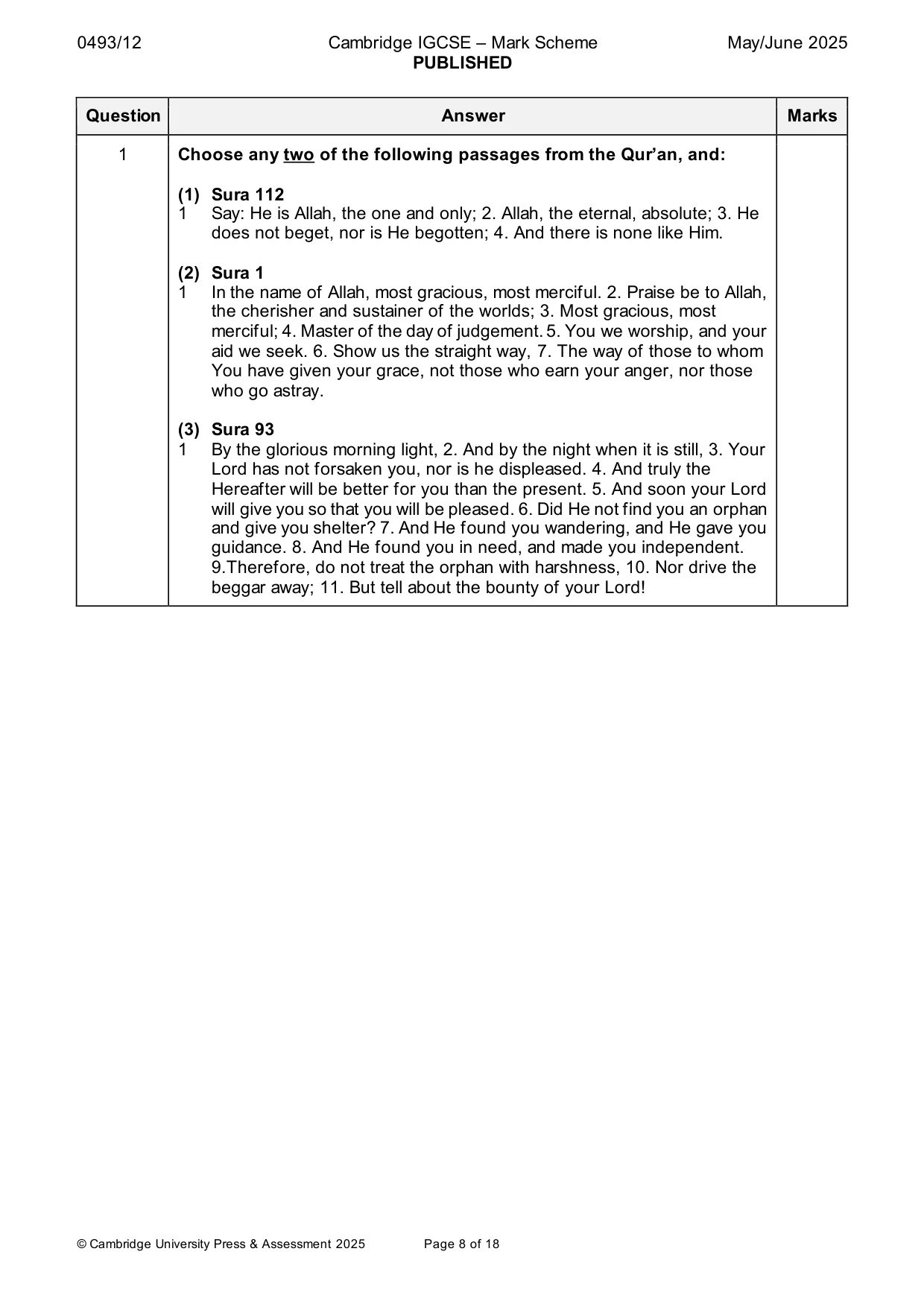 Mark scheme, page 8 of 18
