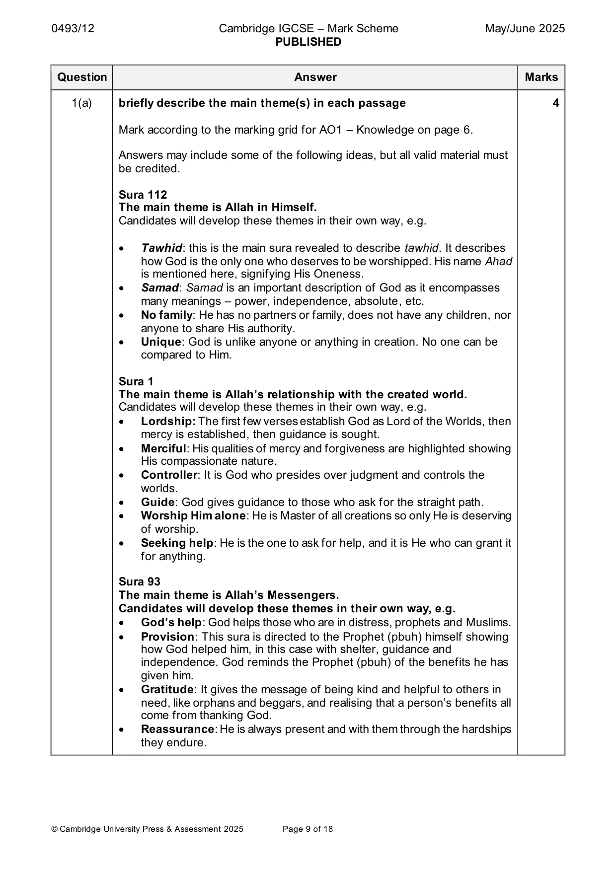 Mark scheme, page 9 of 18