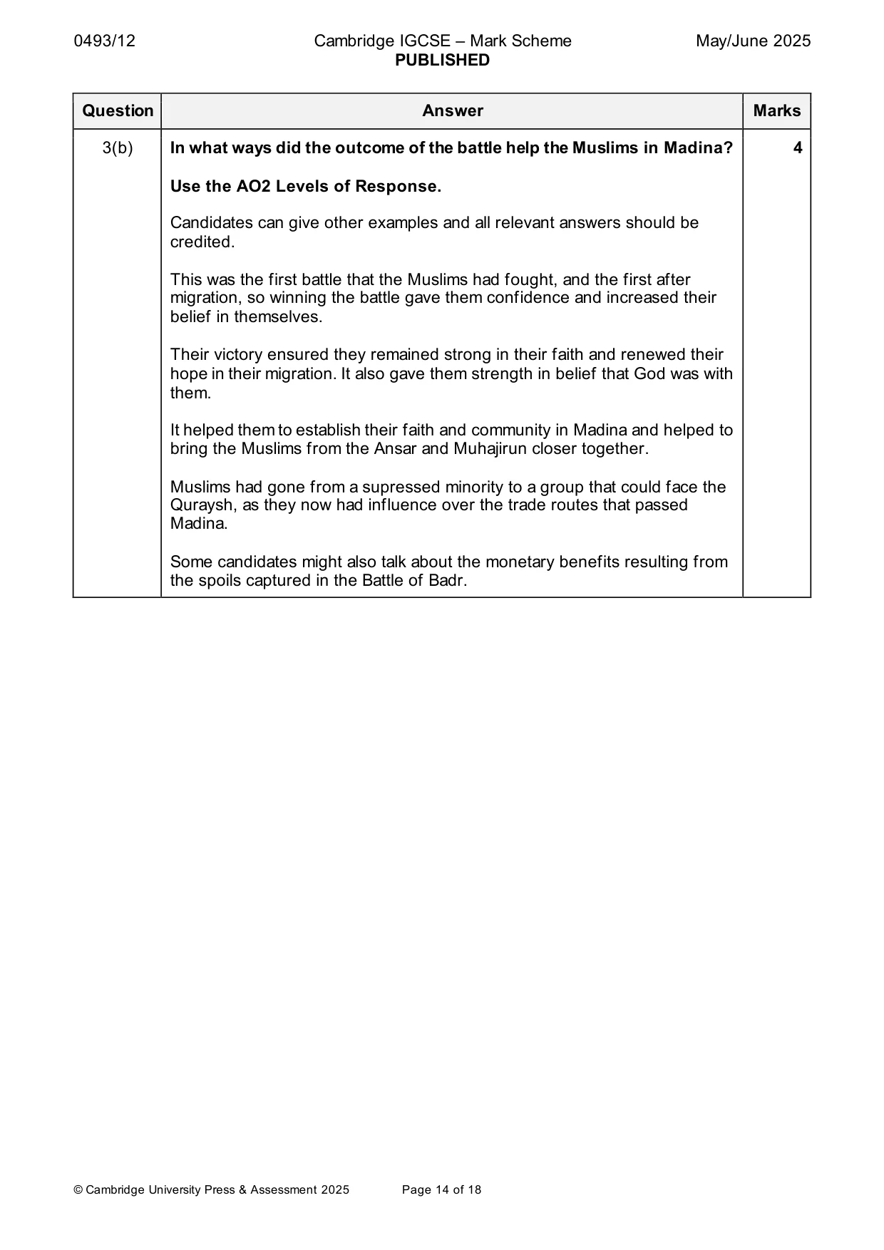 Mark scheme, page 14 of 18