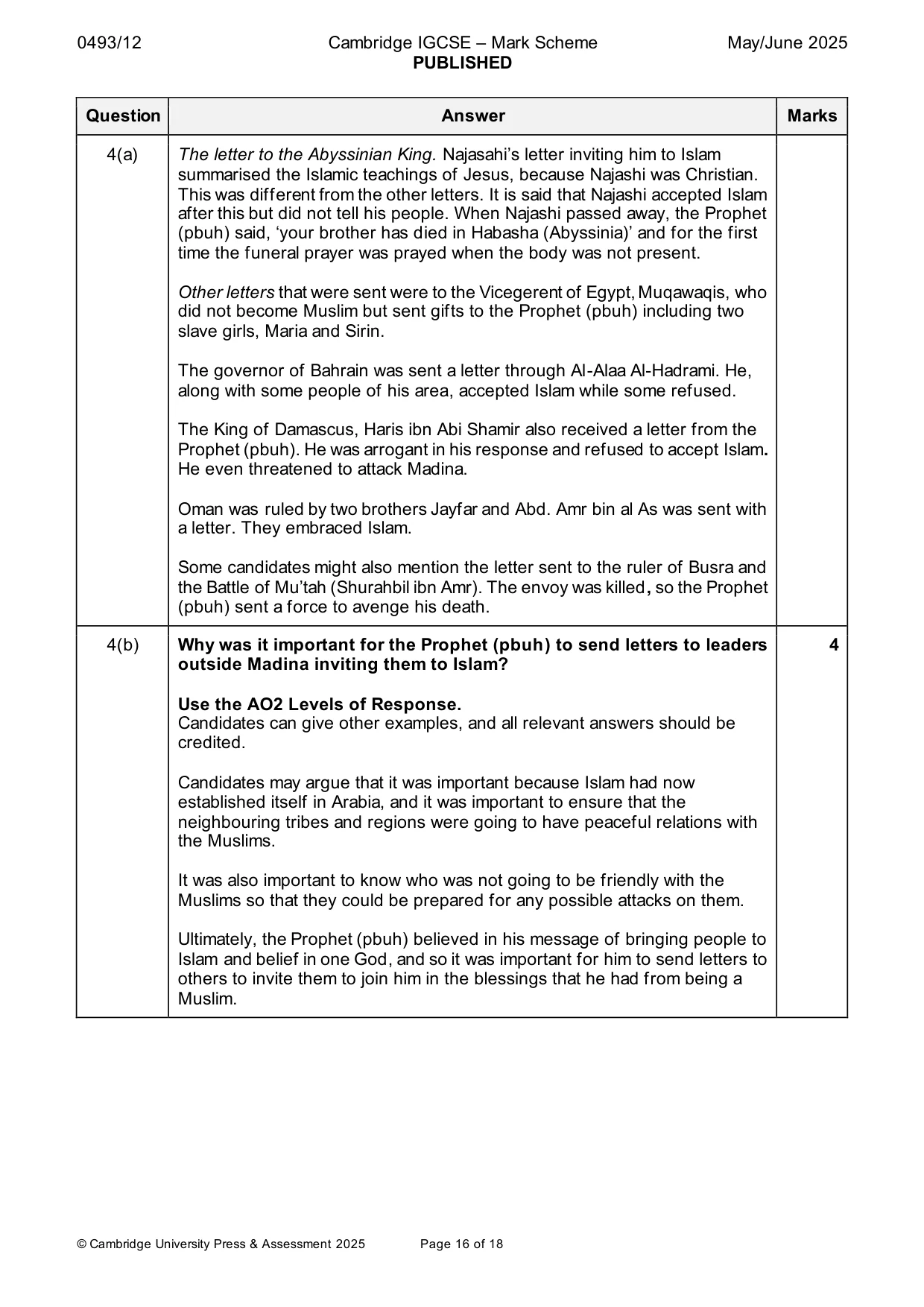 Mark scheme, page 16 of 18