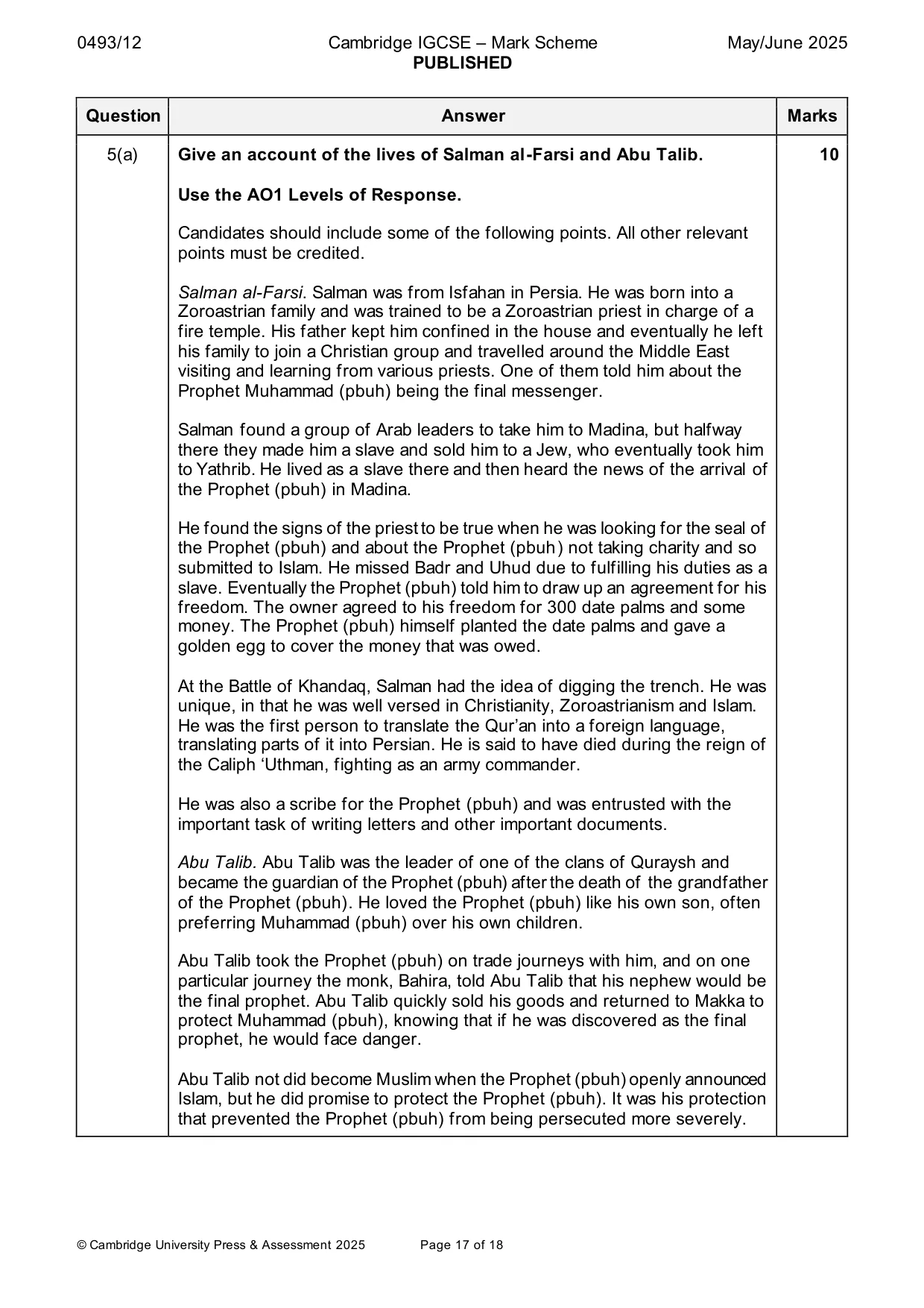 Mark scheme, page 17 of 18