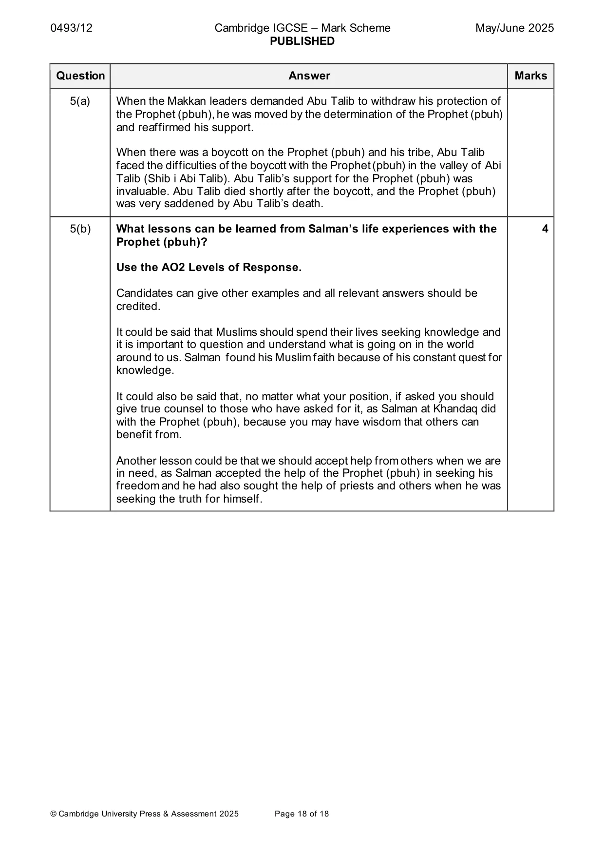 Mark scheme, page 18 of 18