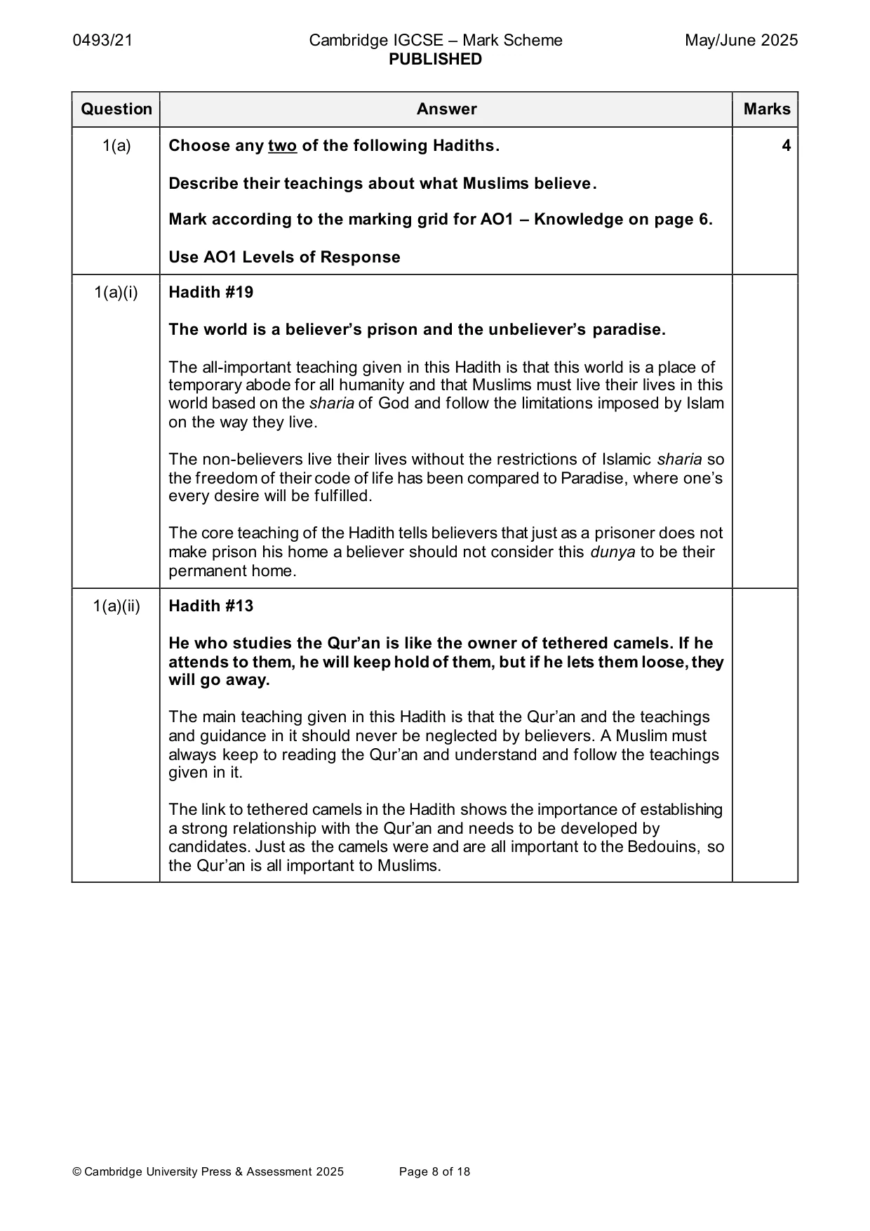 Mark scheme, page 8 of 18