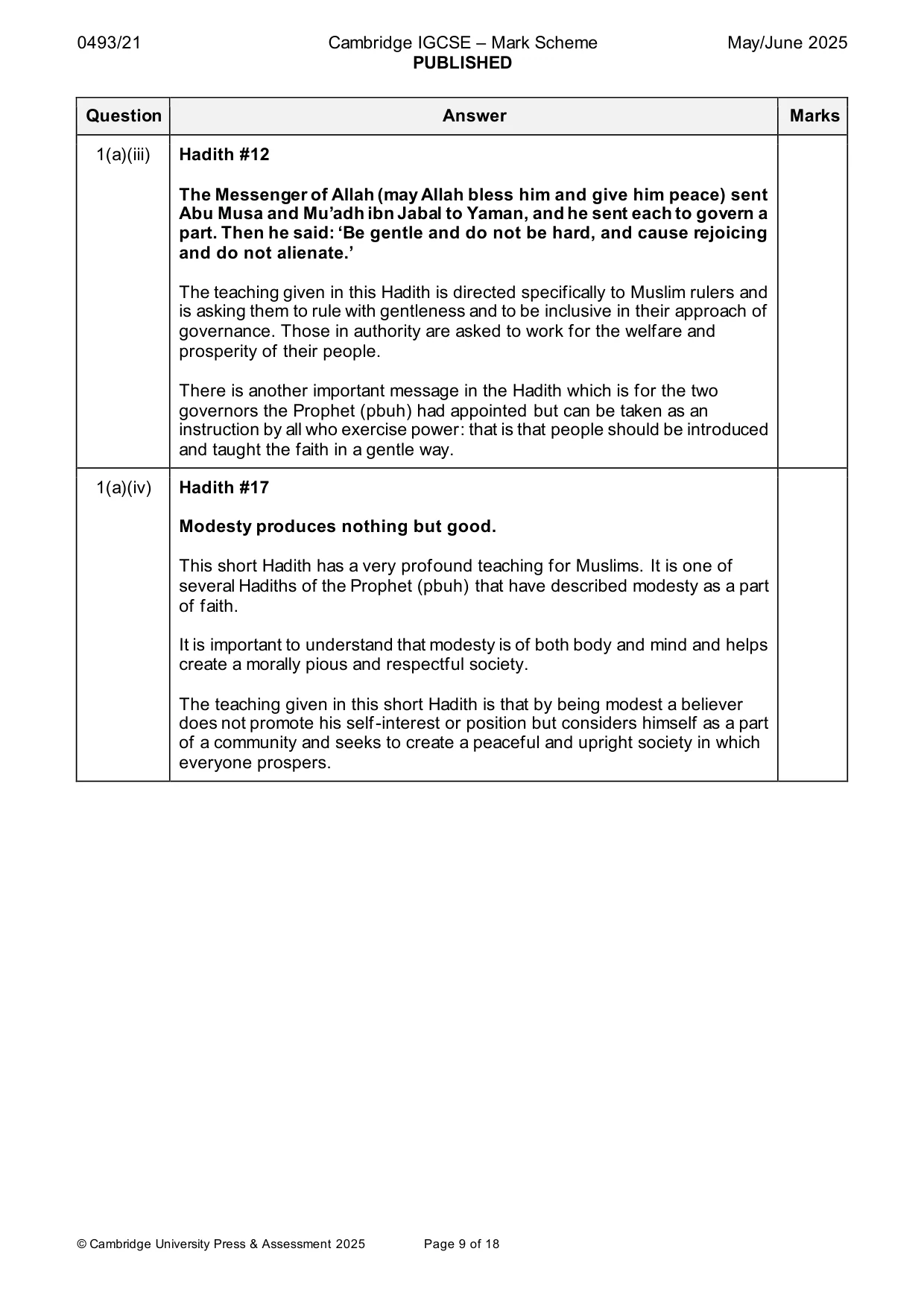 Mark scheme, page 9 of 18