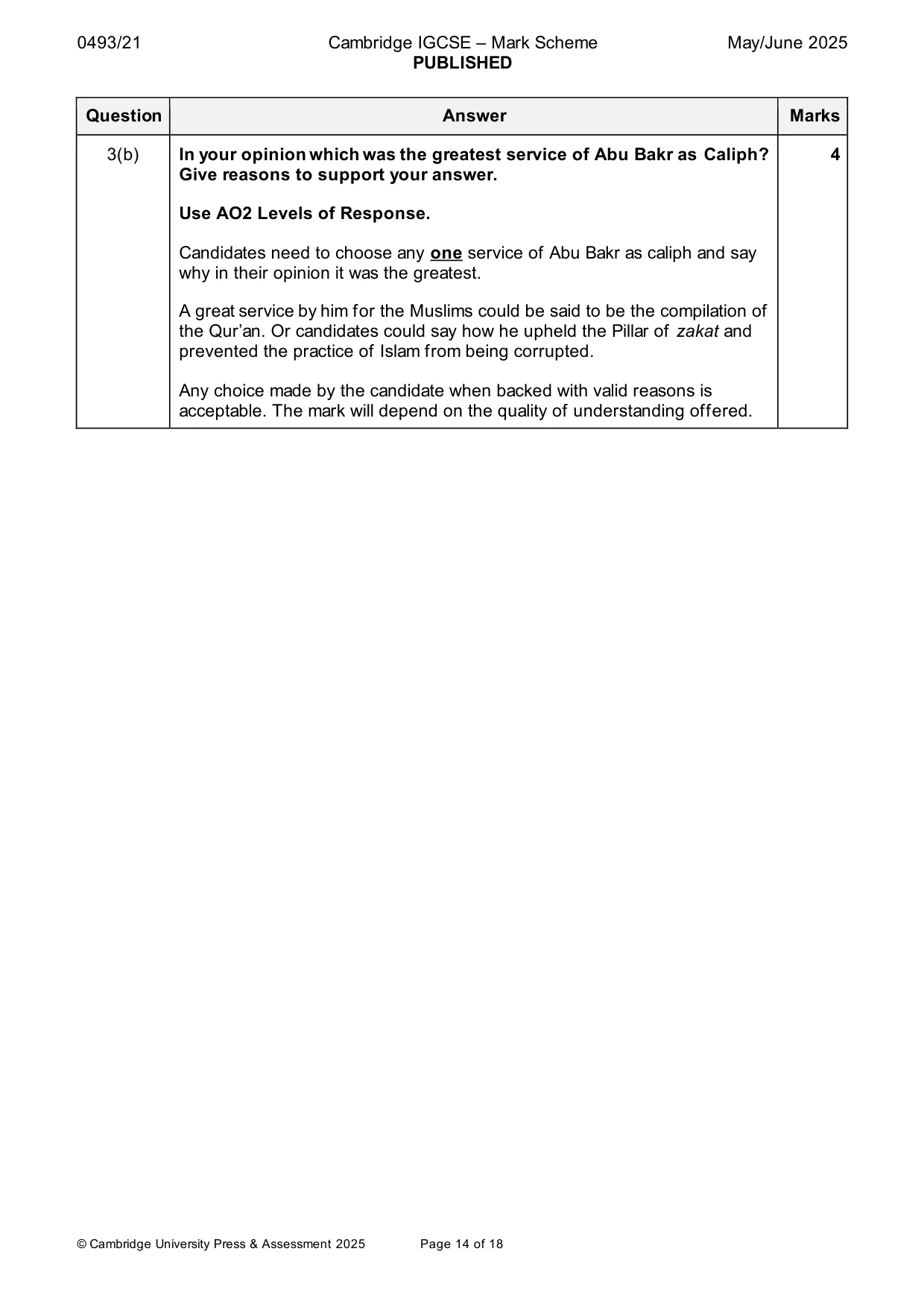 Mark scheme, page 14 of 18