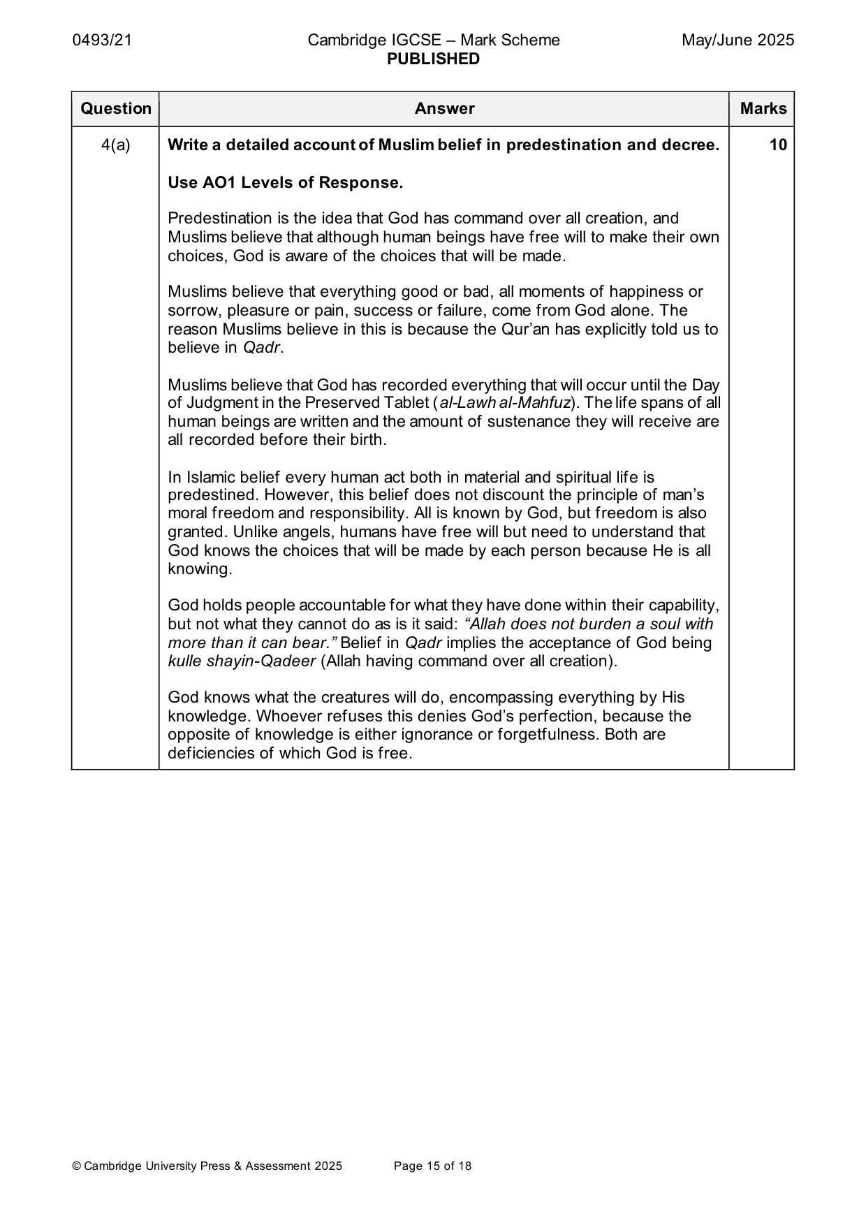 Mark scheme, page 15 of 18