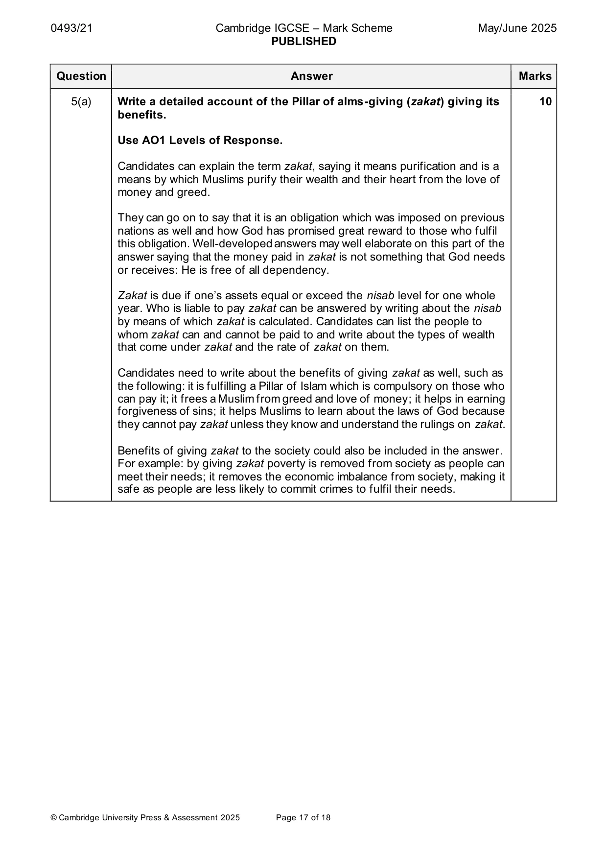 Mark scheme, page 17 of 18