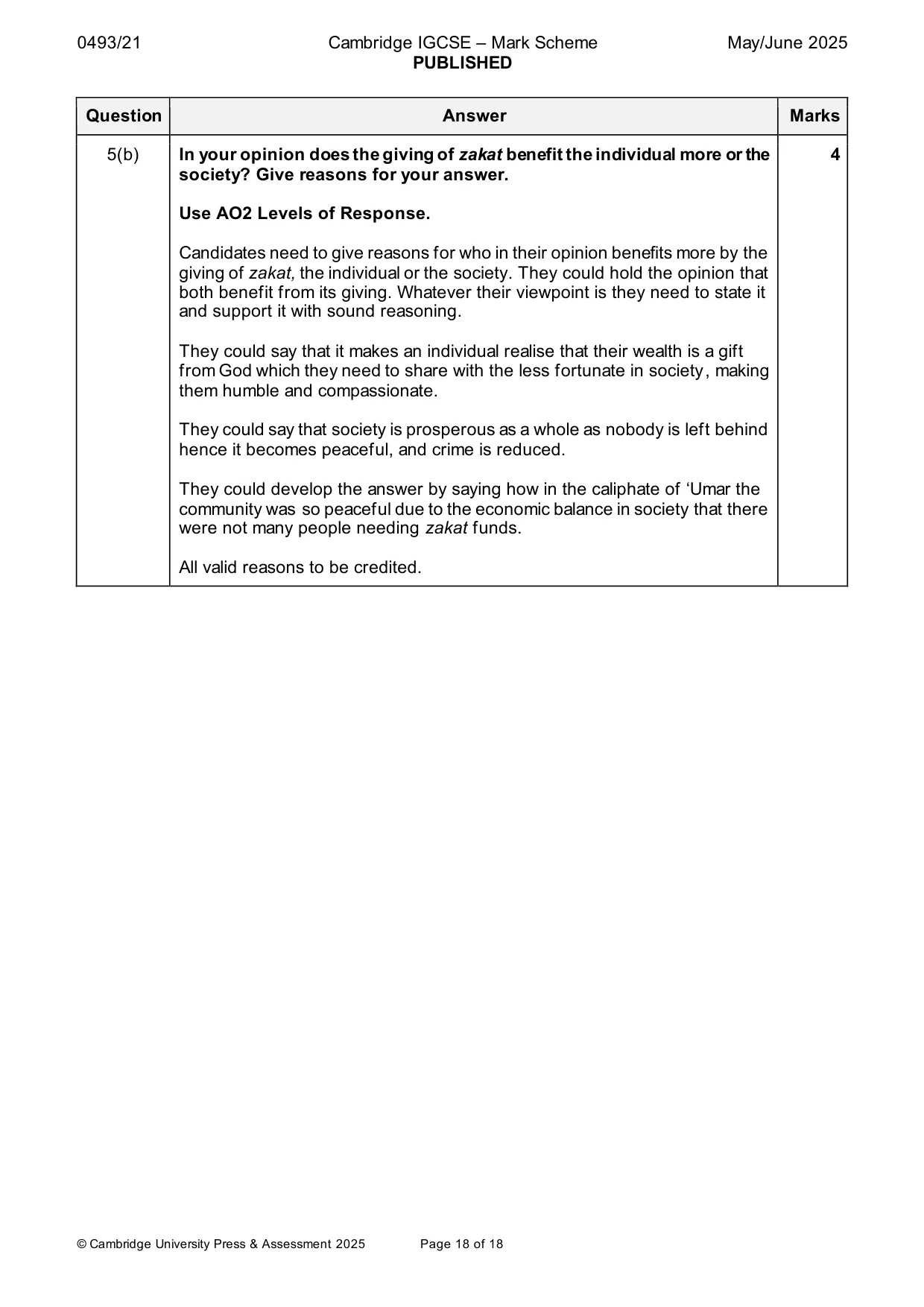 Mark scheme, page 18 of 18