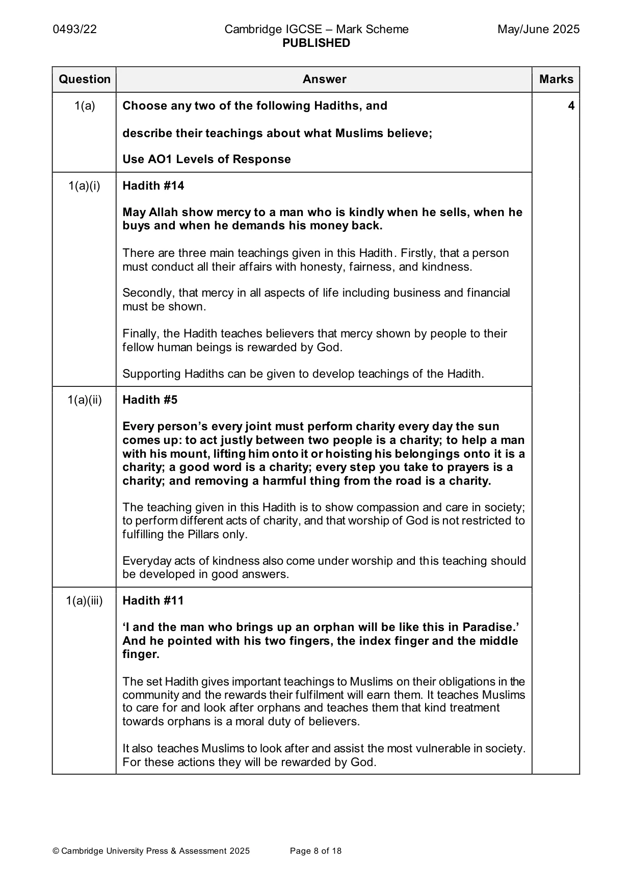 Mark scheme, page 8 of 18