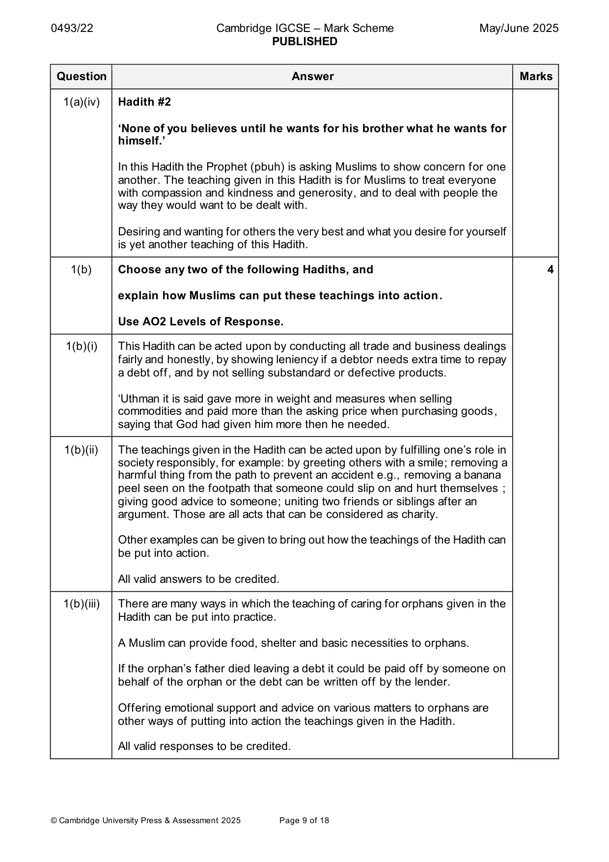 Mark scheme, page 9 of 18