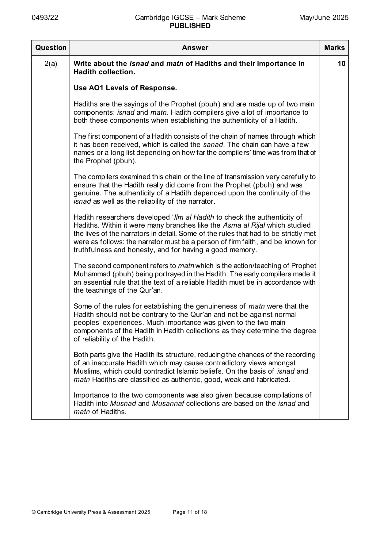 Mark scheme, page 11 of 18