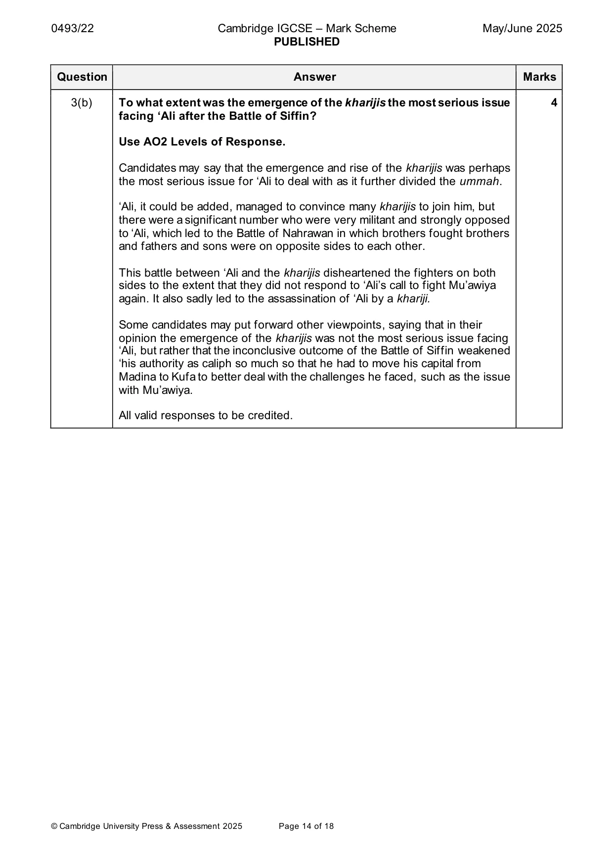 Mark scheme, page 14 of 18