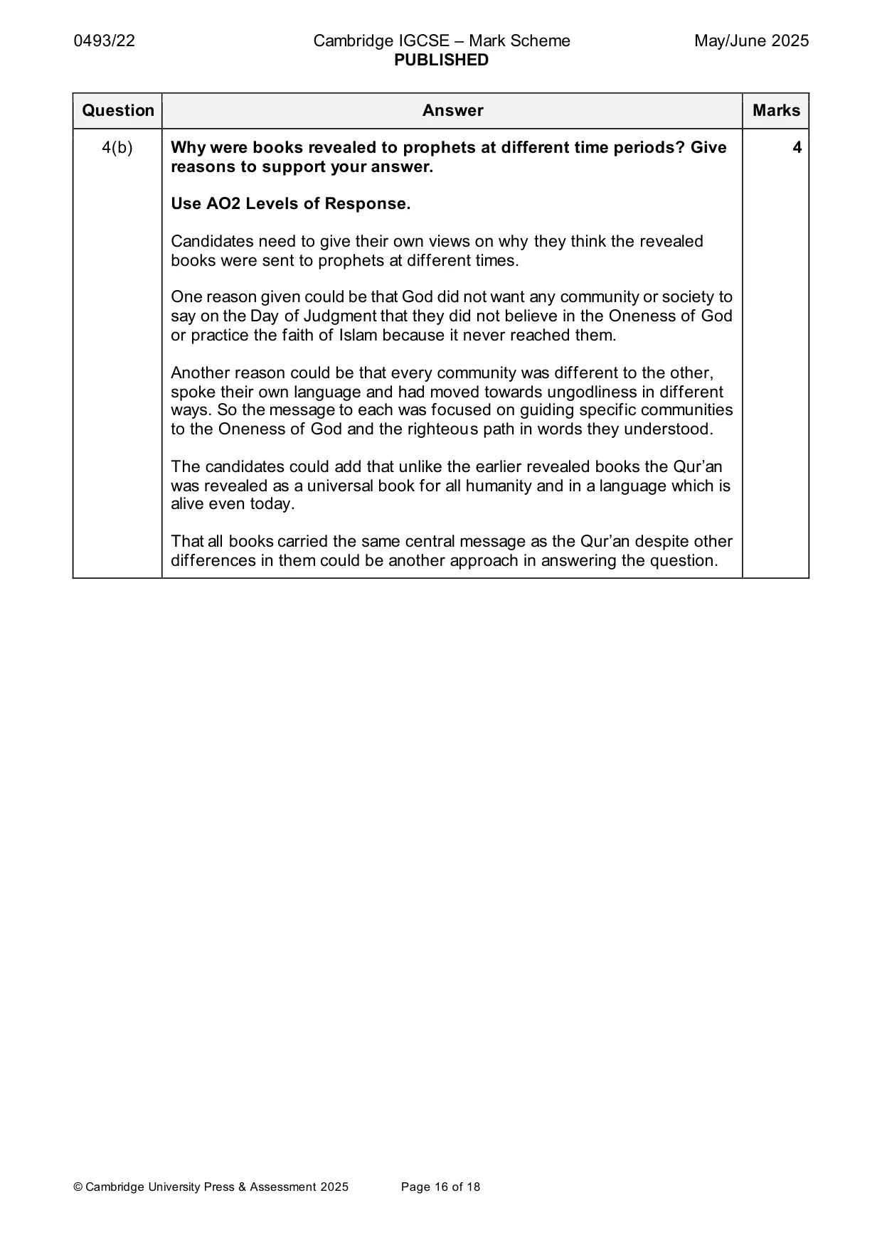Mark scheme, page 16 of 18